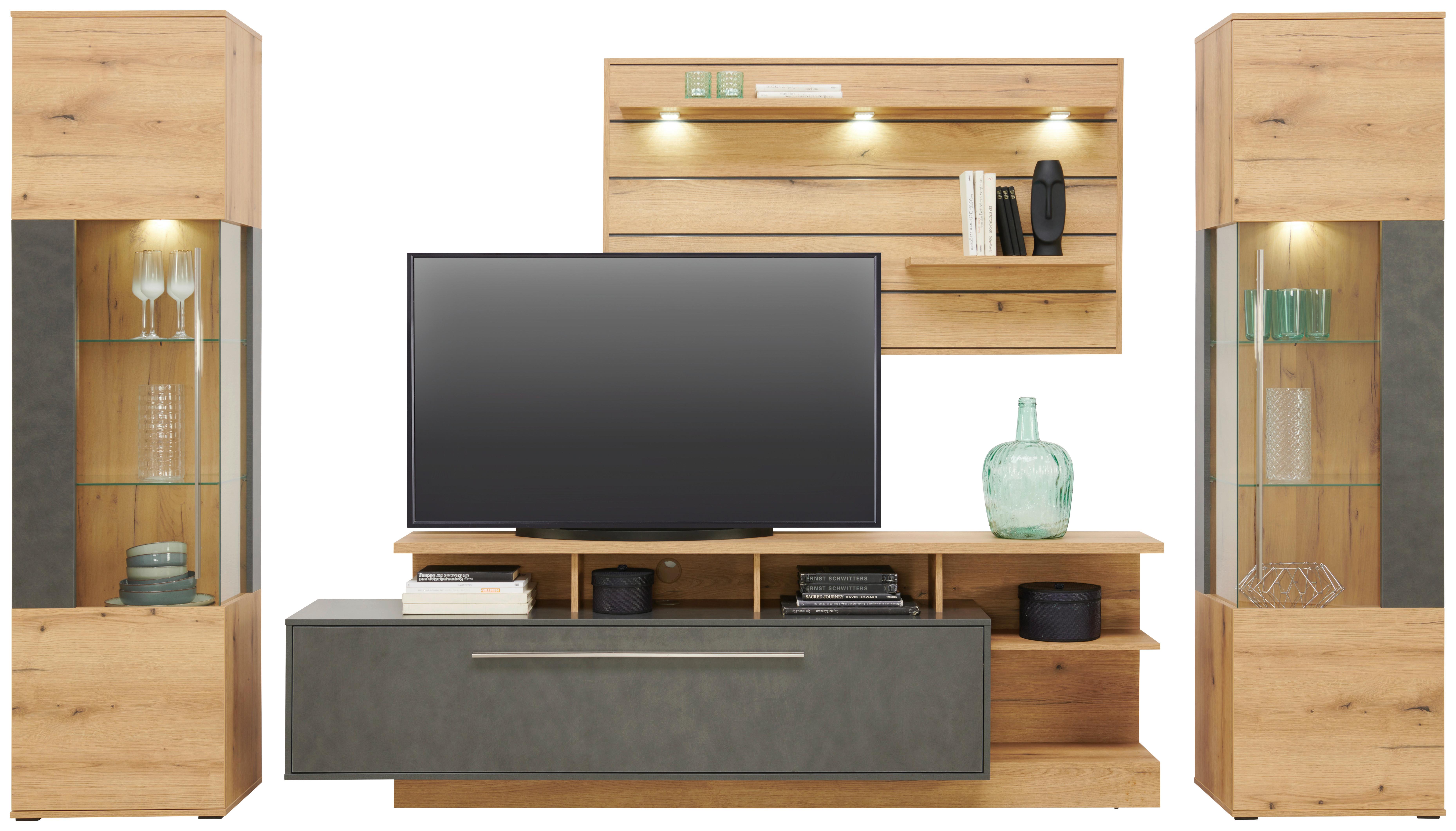 Wohnkombination 4-Tlg. Limit Eiche/Matera Dunkel Dekor - MODERN, Glas/Holzwerkstoff (326/201/40cm)