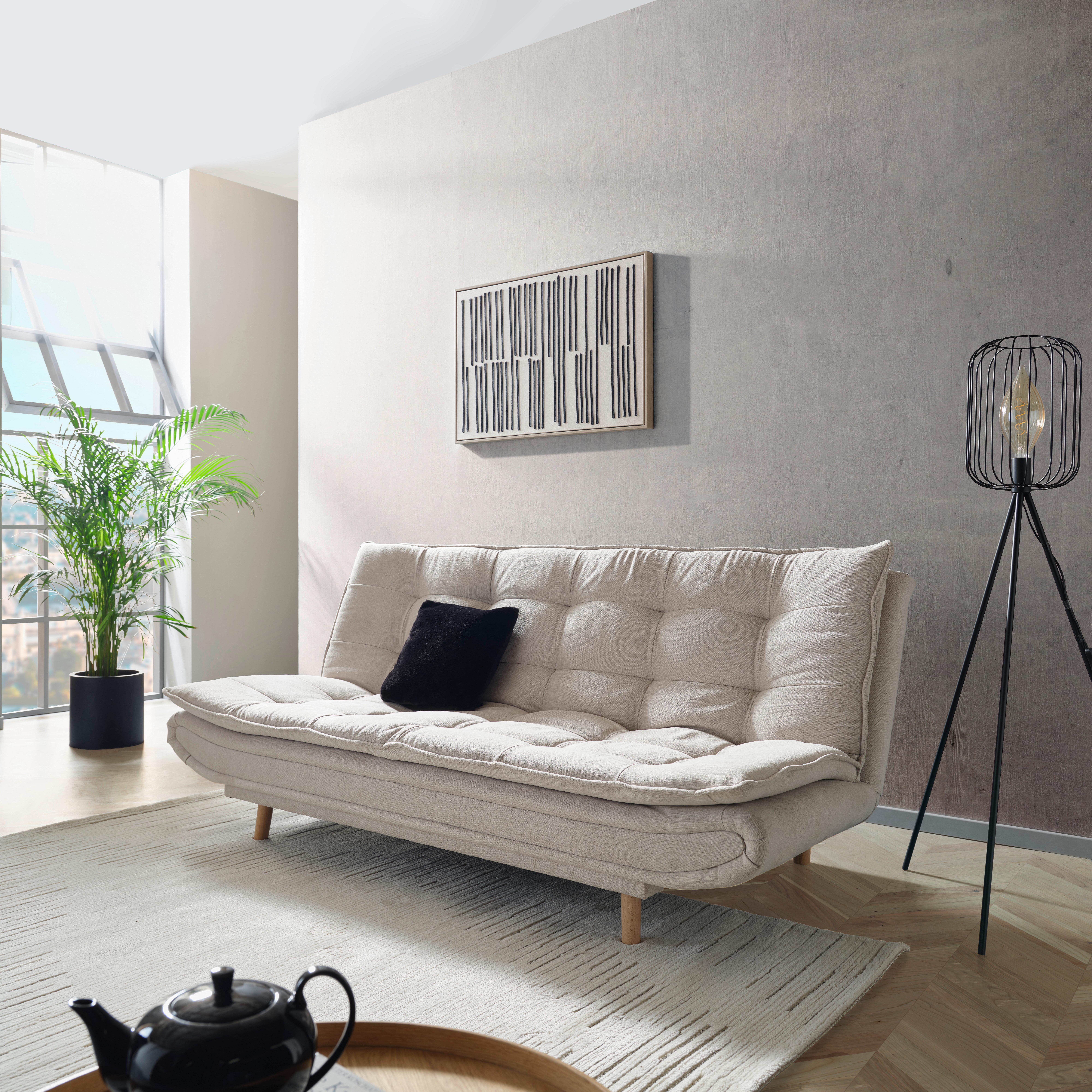 3-Sitzer-Sofa + Schlaffunktion Leon Beige B: 194 cm - Beige/Schwarz, MODERN, Textil (194/100/90cm)