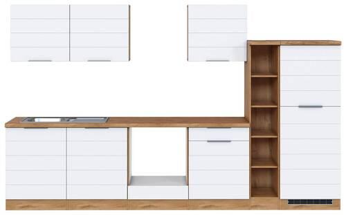 Küchenzeile Florenz ohne Geräte 330 cm Weiß/Eichefarben - Eiche Wotan/Weiß, Design, Holzwerkstoff (330cm) - Held