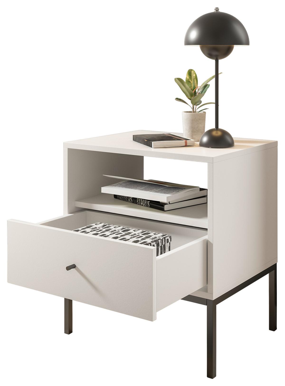 Nachkästchen Weiß H: 56 cm Ines - Schwarz/Weiß, MODERN, Holzwerkstoff (54/56/39cm) - MID.YOU