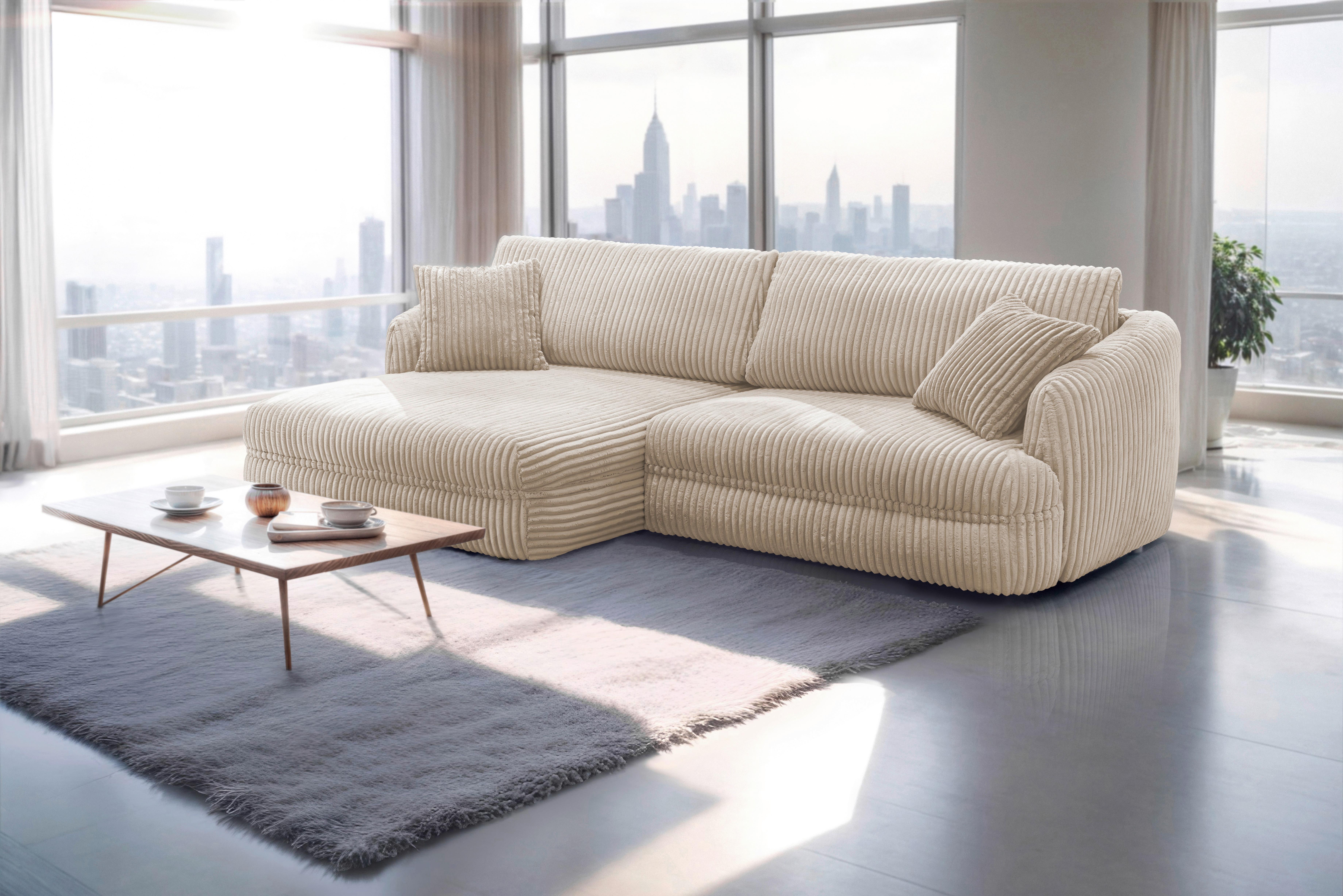 Ecksofa Lush, Sandfarben Schenkel: 161x284 cm - Sandfarben/Schwarz, Design, Textil (161/284cm) - Livetastic