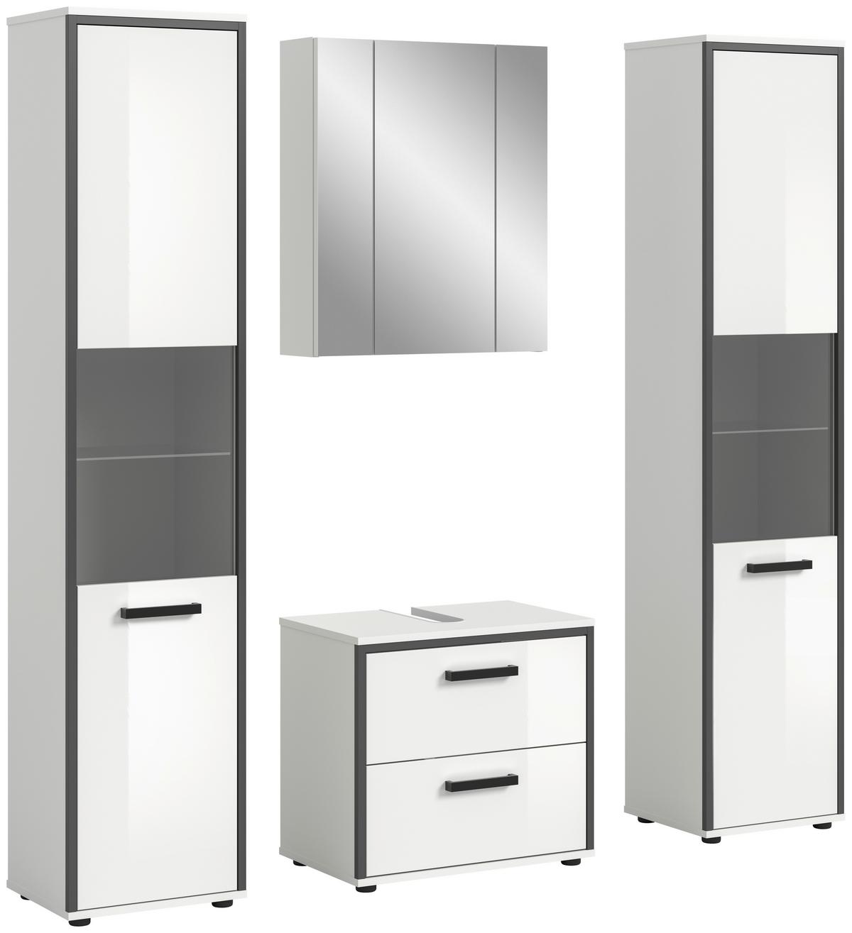 Badezimmer Kojak Weiß Hochglanz K: 140 Cm - Weiß Hochglanz, MODERN, Holzwerkstoff (140cm) - MID.YOU