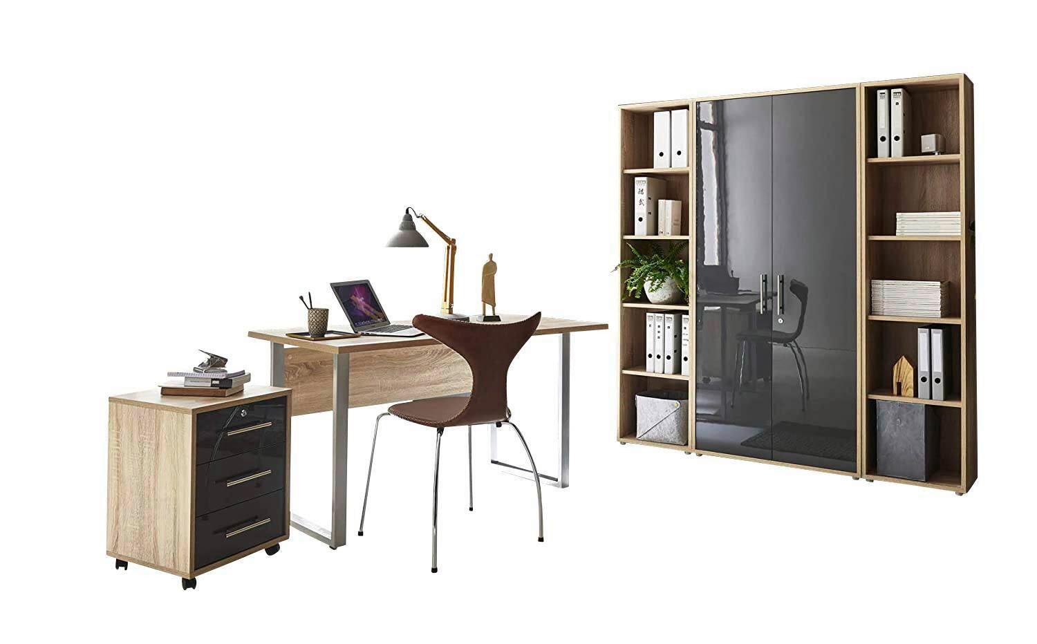 Büro Office Edition Eiche Dekor/anthrazit Hg - Anthrazit Hochglanz/Sonoma Eiche, MODERN, Holzwerkstoff/Metall - MID.YOU