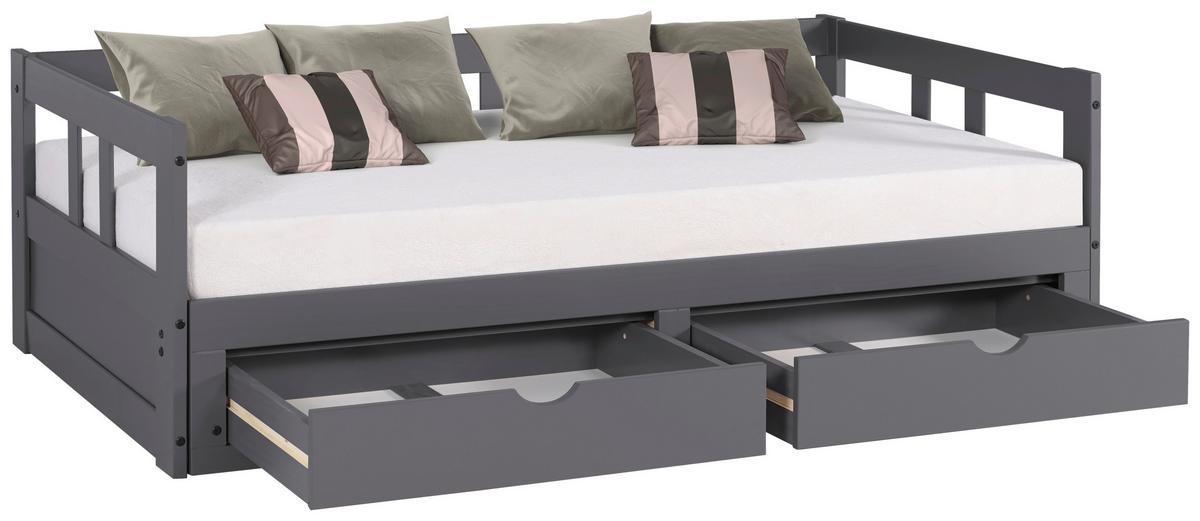Ausziehbett Lattenrost / Stauraum 90x200 Cm Livio - Anthrazit/Naturfarben, ROMANTIK / LANDHAUS, Holz/Holzwerkstoff (90/200cm) - MID.YOU