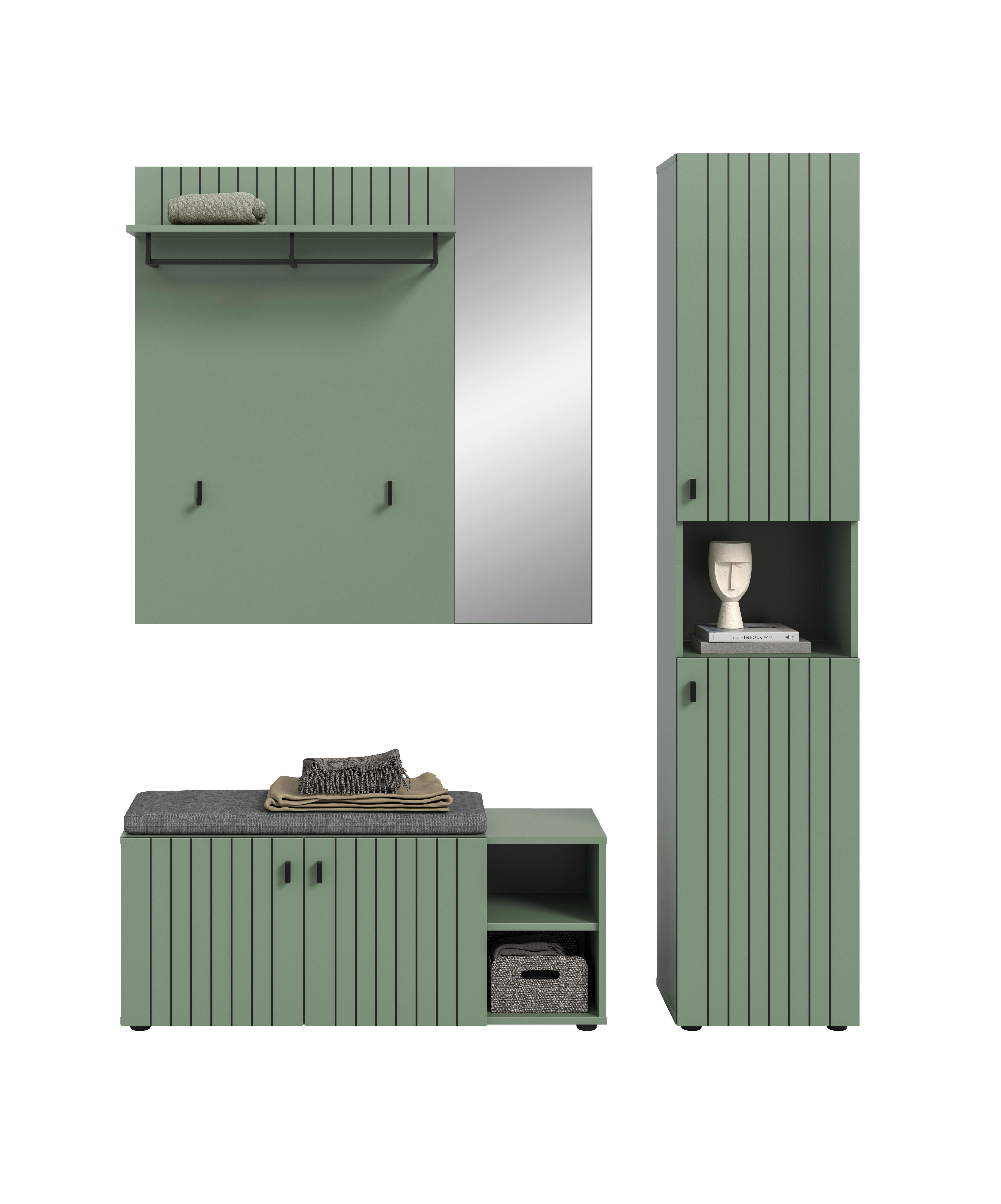 Garderobe Station Graugrün B: 161cm - Graugrün, Design, Holzwerkstoff (161/192/37cm) - MID.YOU