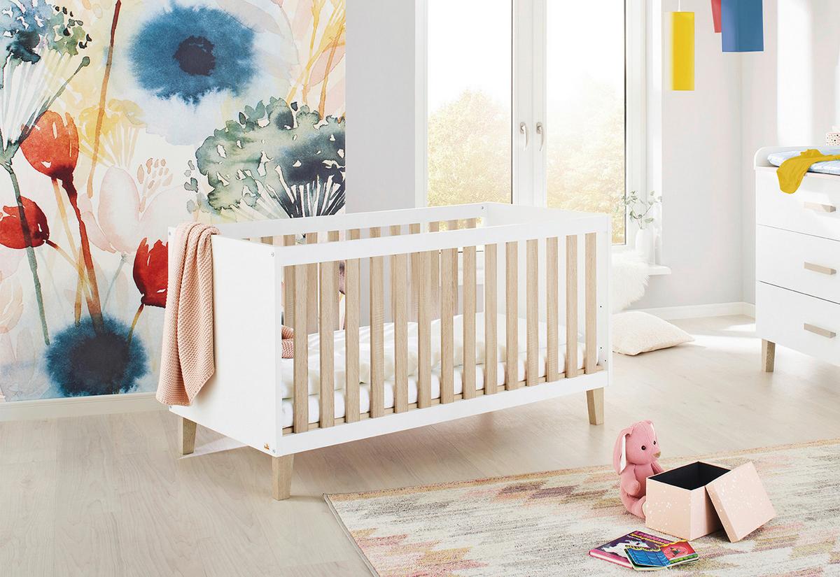 Gitterbett Weiß/eiche - Eichefarben/Weiß, Design, Holz/Holzwerkstoff (140/70cm) - Pinolino