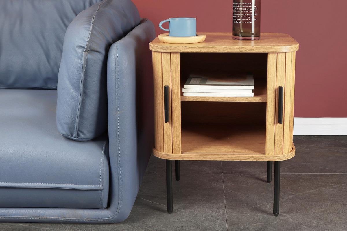 Nachttisch Naturfarben/schwarz B: 45 Cm - Schwarz/Naturfarben, Design, Holzwerkstoff/Metall (45/55/40cm) - Livetastic