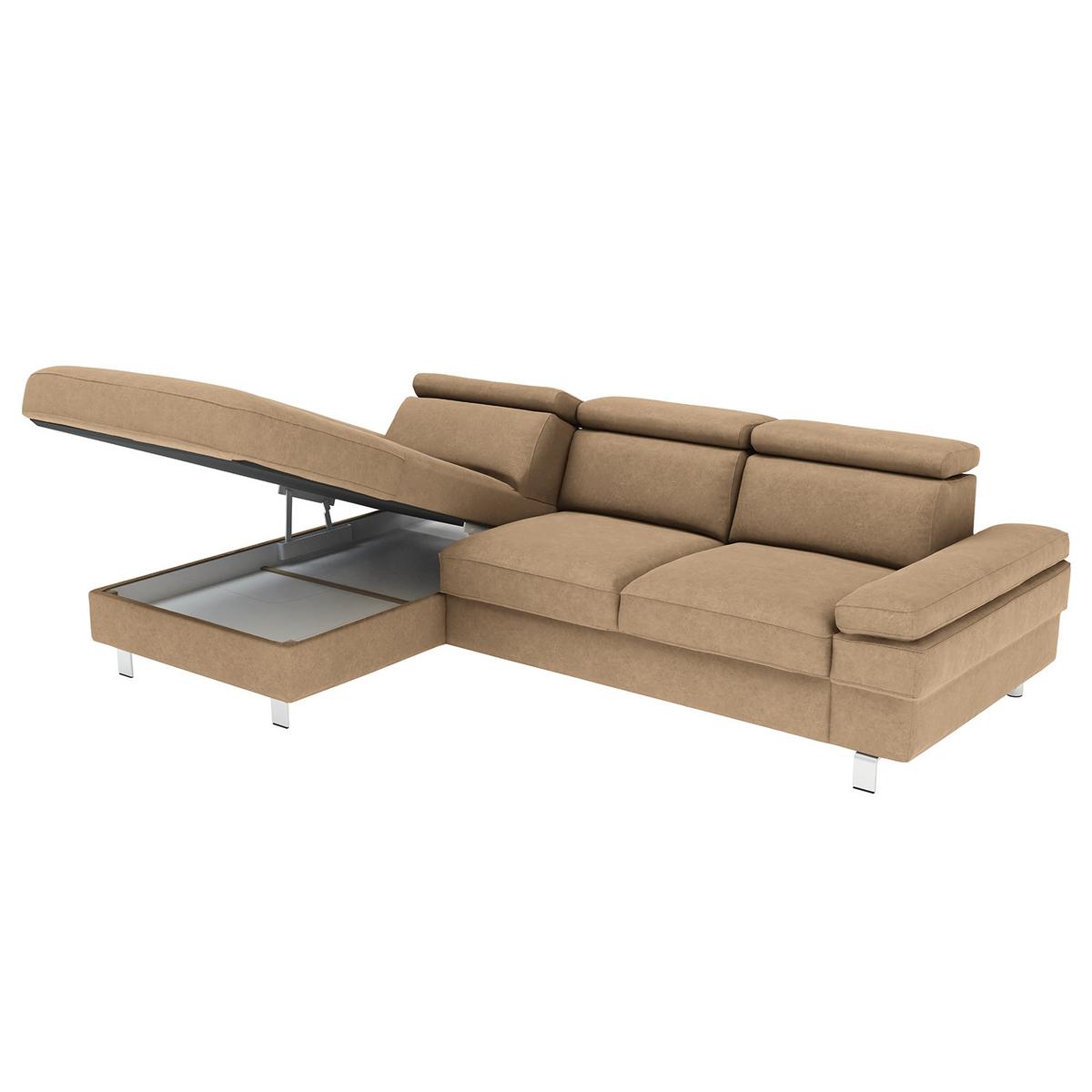 Ecksofa Elvis Sandfarben S: 182x259 Cm - Sandfarben/Silberfarben, KONVENTIONELL, Textil (182/259cm) - Trendmanufaktur