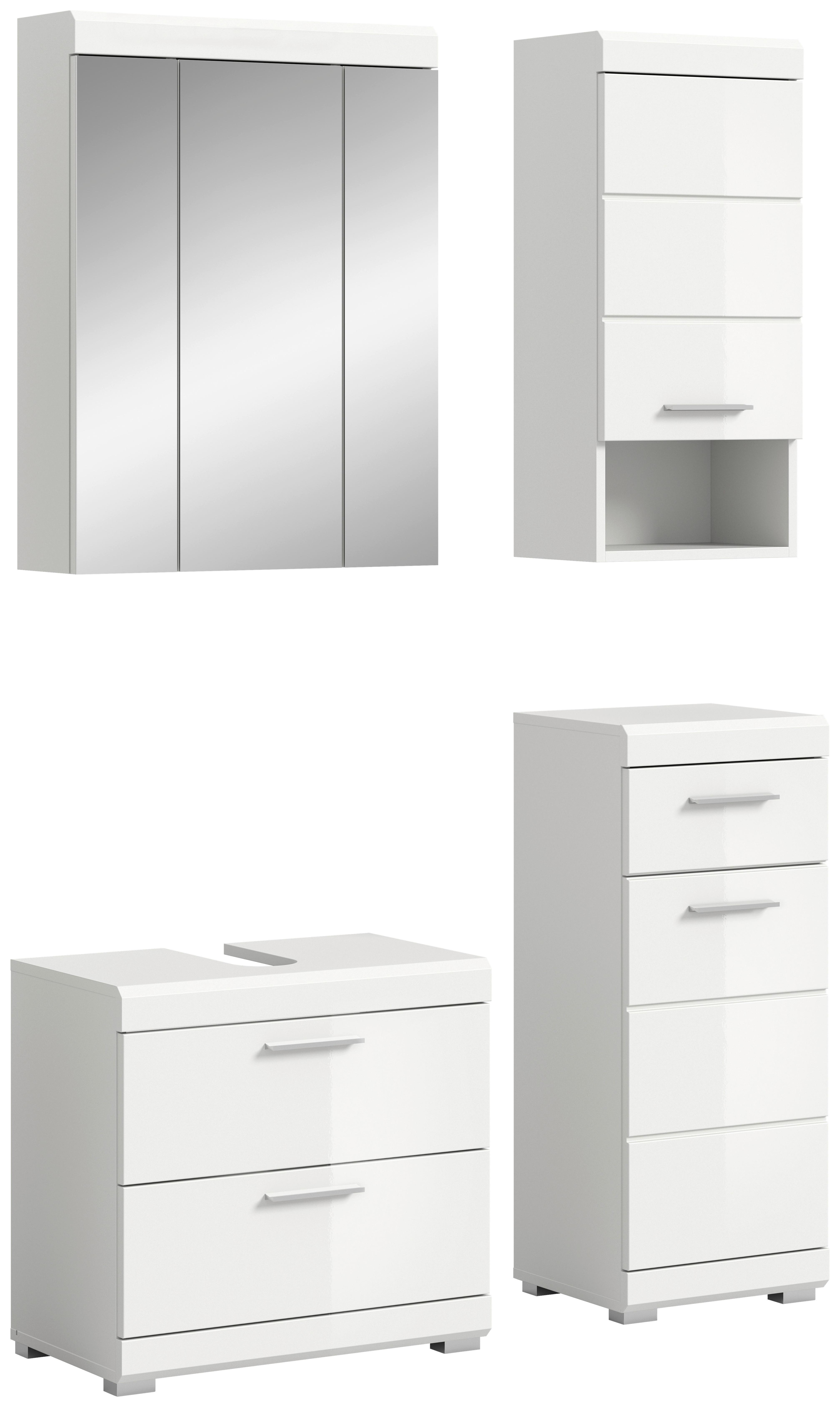 Badezimmer Scout Weiß B: 97 cm - Weiß Hochglanz/Silberfarben, MODERN, Glas/Holzwerkstoff (97cm) - MID.YOU