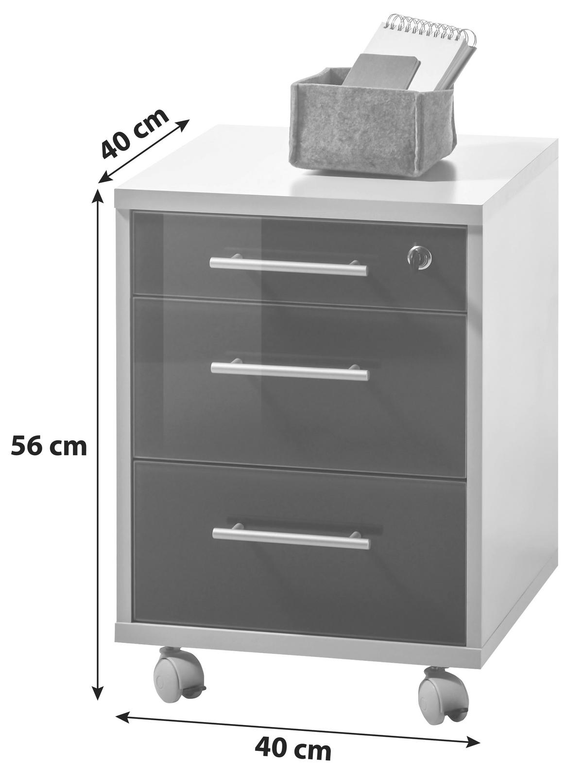 Rollcontainer Hellgrau / Glas Graphit Office Lux 40x56x40 Cm - Hellgrau/Graphitfarben, Design, Glas/Holzwerkstoff (40/56/40cm) - MID.YOU