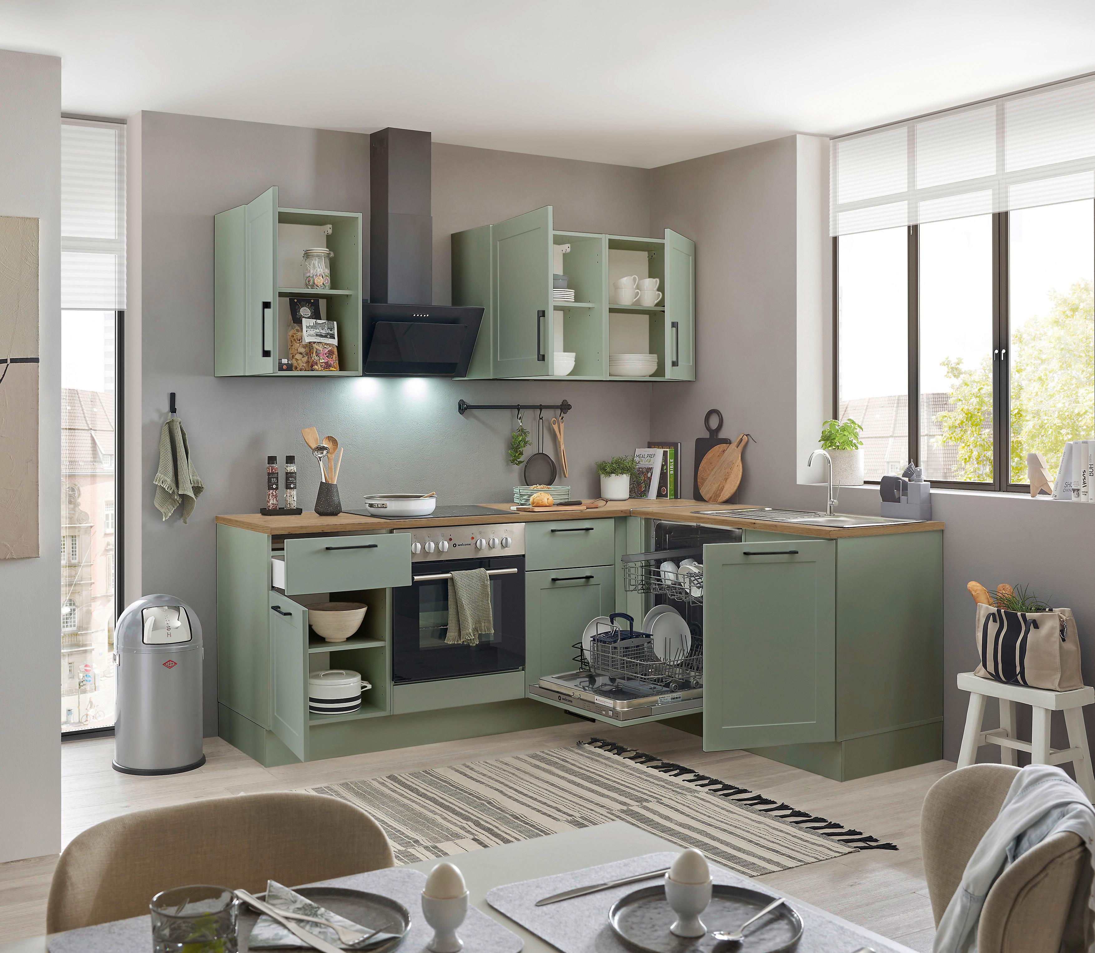 Eckküche Marseille Grün/eiche Dekor S: 220x175 Cm - Eiche Artisan/Grün, Design, Holzwerkstoff (220/175cm) - MID.YOU