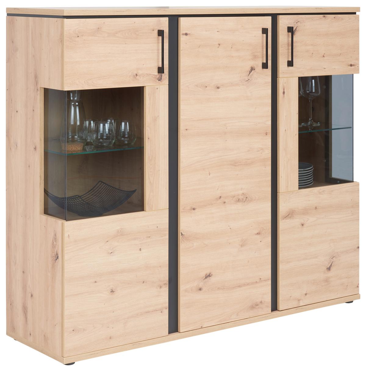 VYSOKÁ KOMODA NATURE - barvy dubu/černá, Konvenční, kov/kompozitní dřevo (145cm)