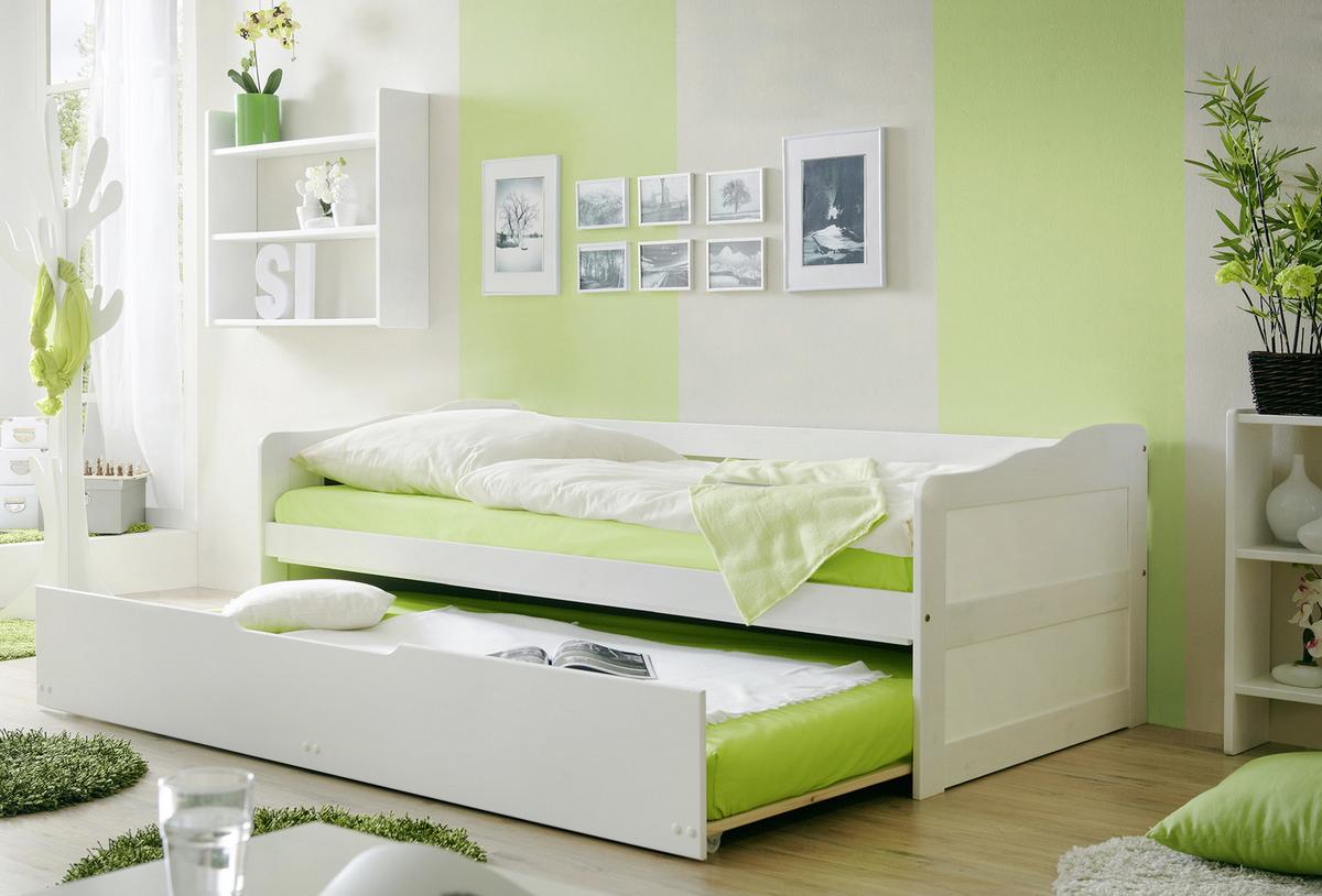 Ausziehbett Echtholz Massiv 90x200 Marianne, Weiß - Weiß, Natur, Holz/Kunststoff (90/200cm) - MID.YOU