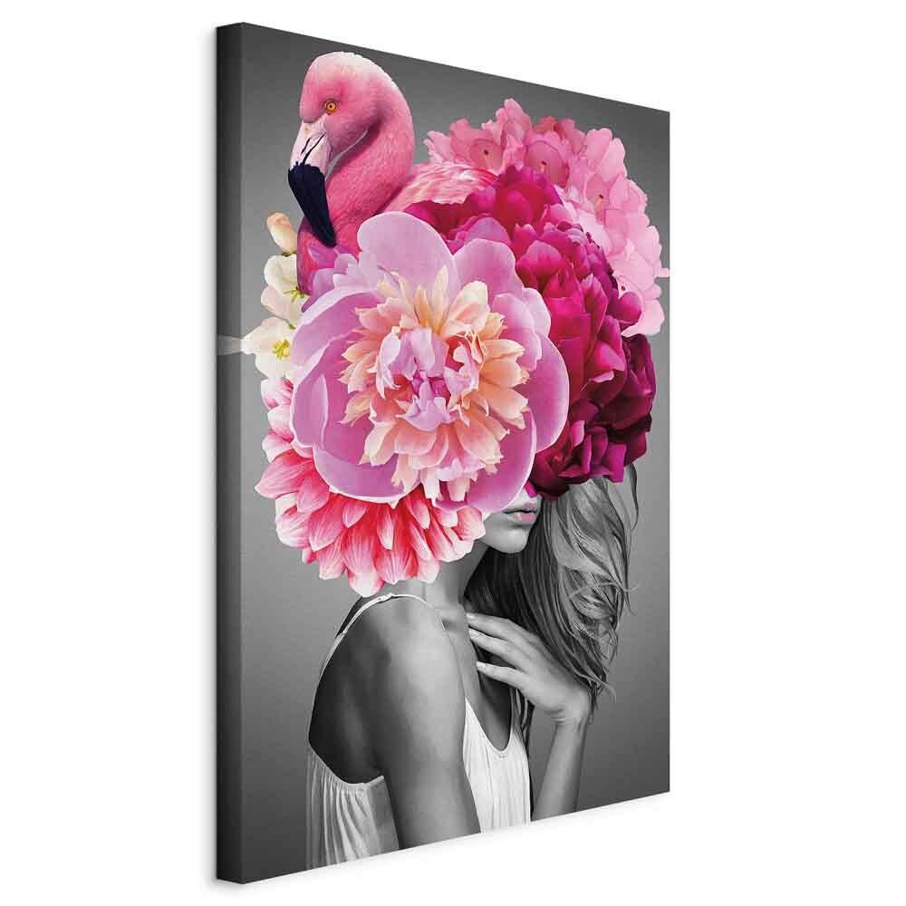 Leinwandbild Flamingo Girl Grau Pink B: 80 cm
