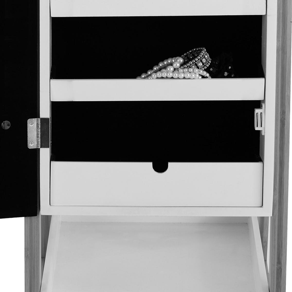 Schmuckschrank Levi Weiß H: 142 cm Stehend, Spiegel - Naturfarben/Weiß, MODERN, Glas/Holz (40/142/33cm) - MID.YOU