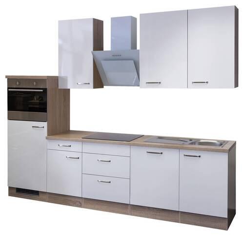 Küchenblock Valero Sonoma Eiche/Weiß B: 280 cm - Weiß Hochglanz/Sonoma Eiche, Basics, Holzwerkstoff (280cm) - FlexWell