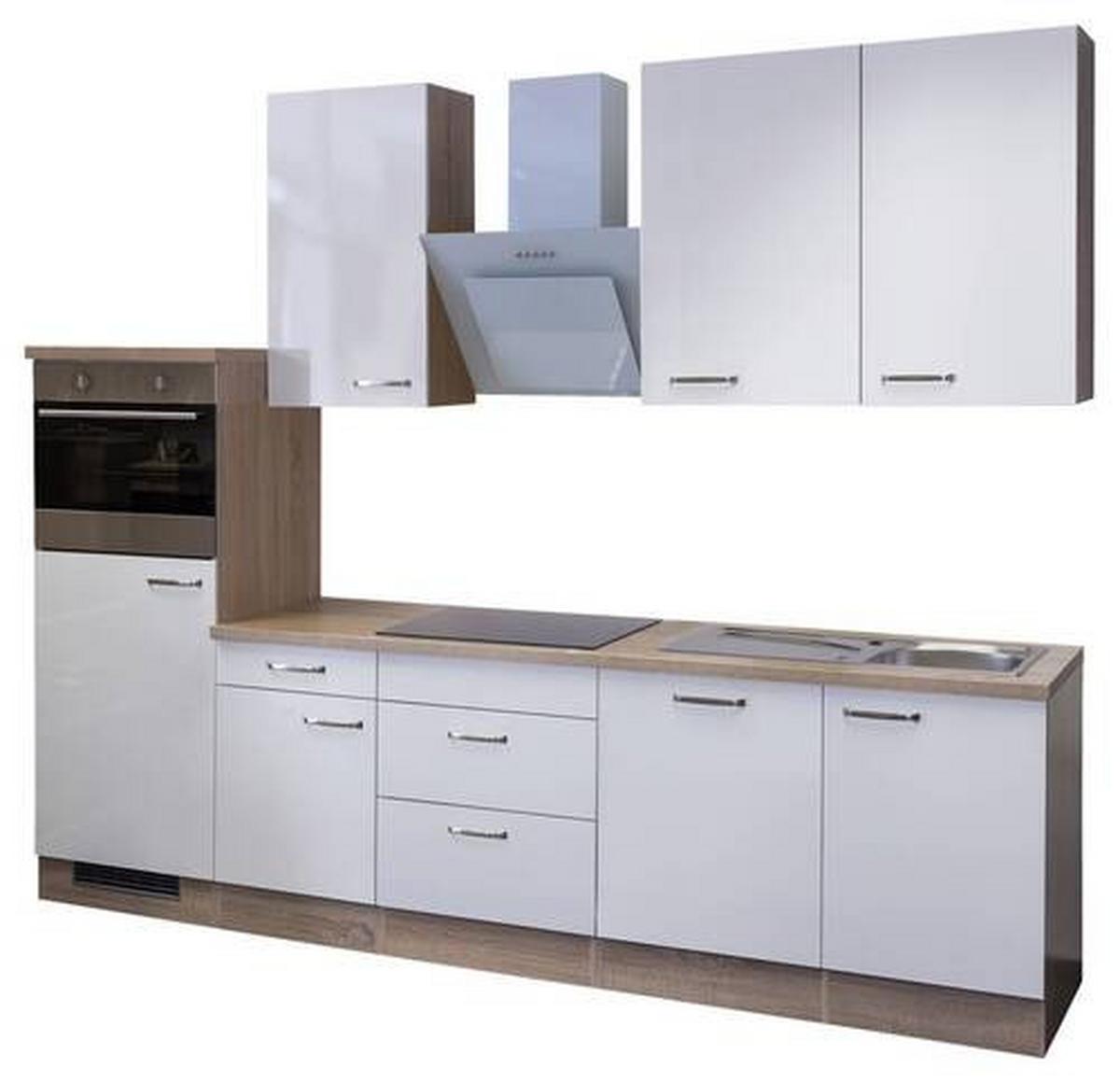 Küchenblock Valero Sonoma Eiche/weiß B: 280 Cm - Weiß Hochglanz/Sonoma Eiche, Basics, Holzwerkstoff (280cm) - FlexWell