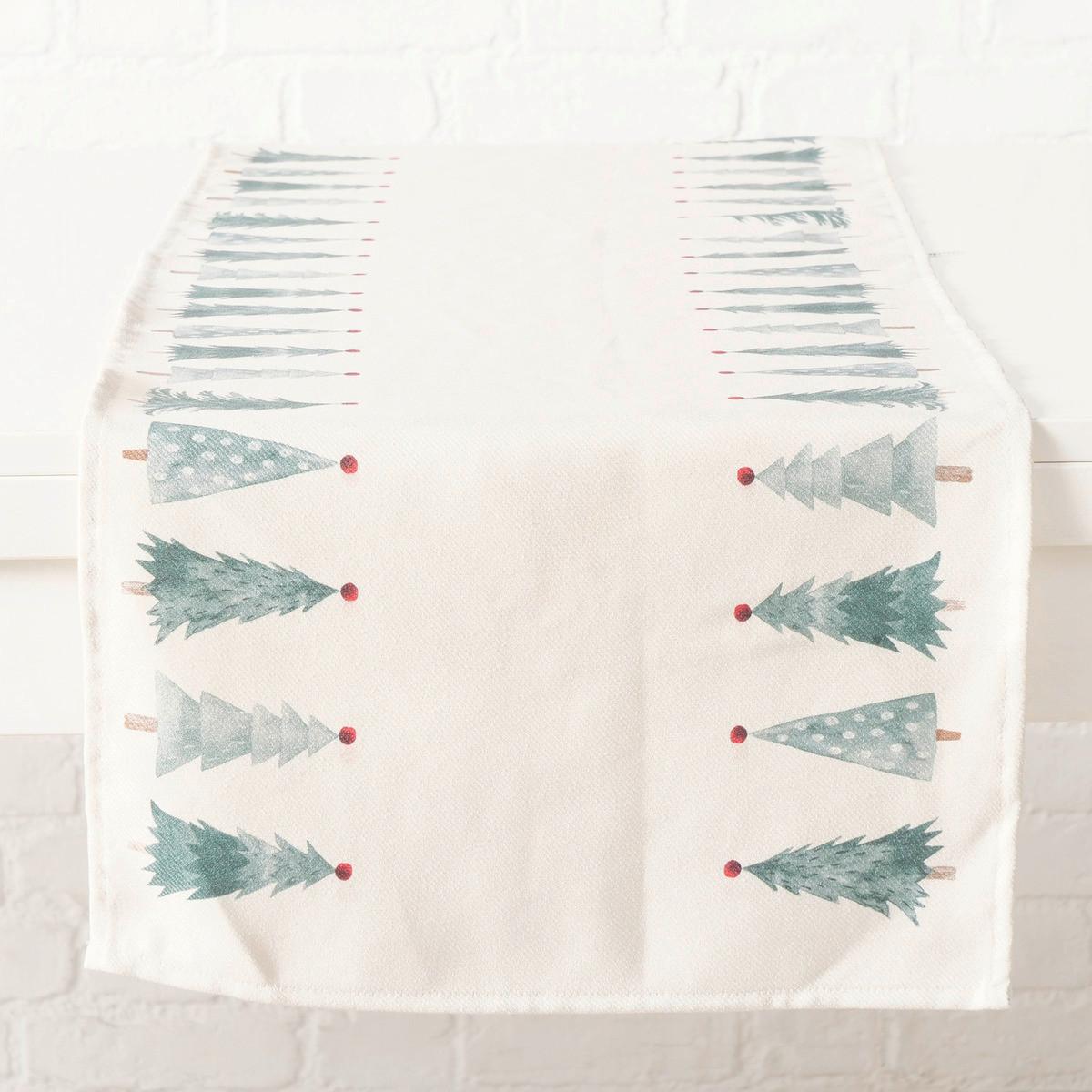 BĚHOUN NA STŮL CAROL - bílá/zelená, textil (140/40cm) - Mömax