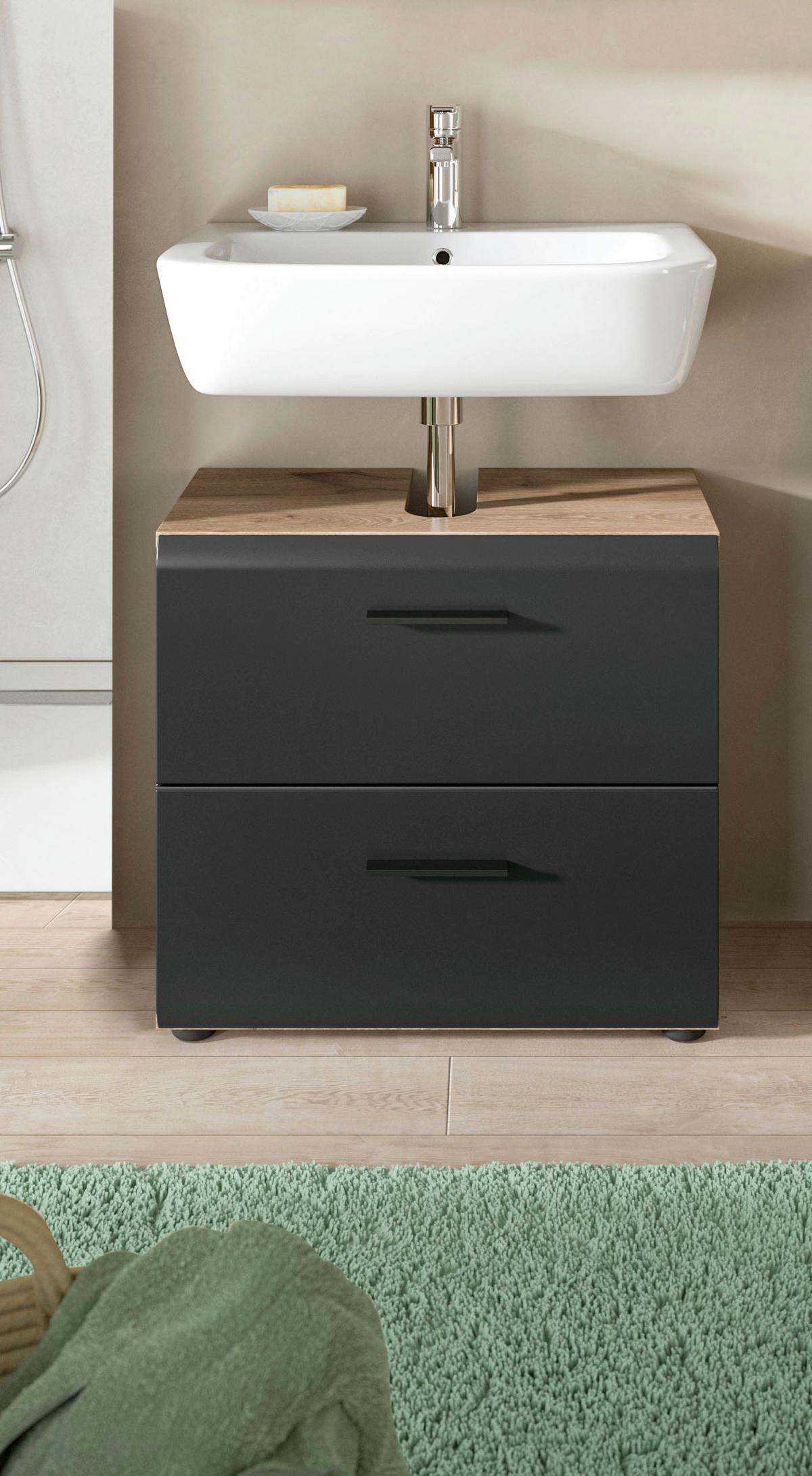 Waschbeckenunterschrank Ice Schwarz/Eiche Dekor B: 60cm - Eiche dunkel/Schwarz, Basics, Holzwerkstoff (60/55/30cm) - MID.YOU
