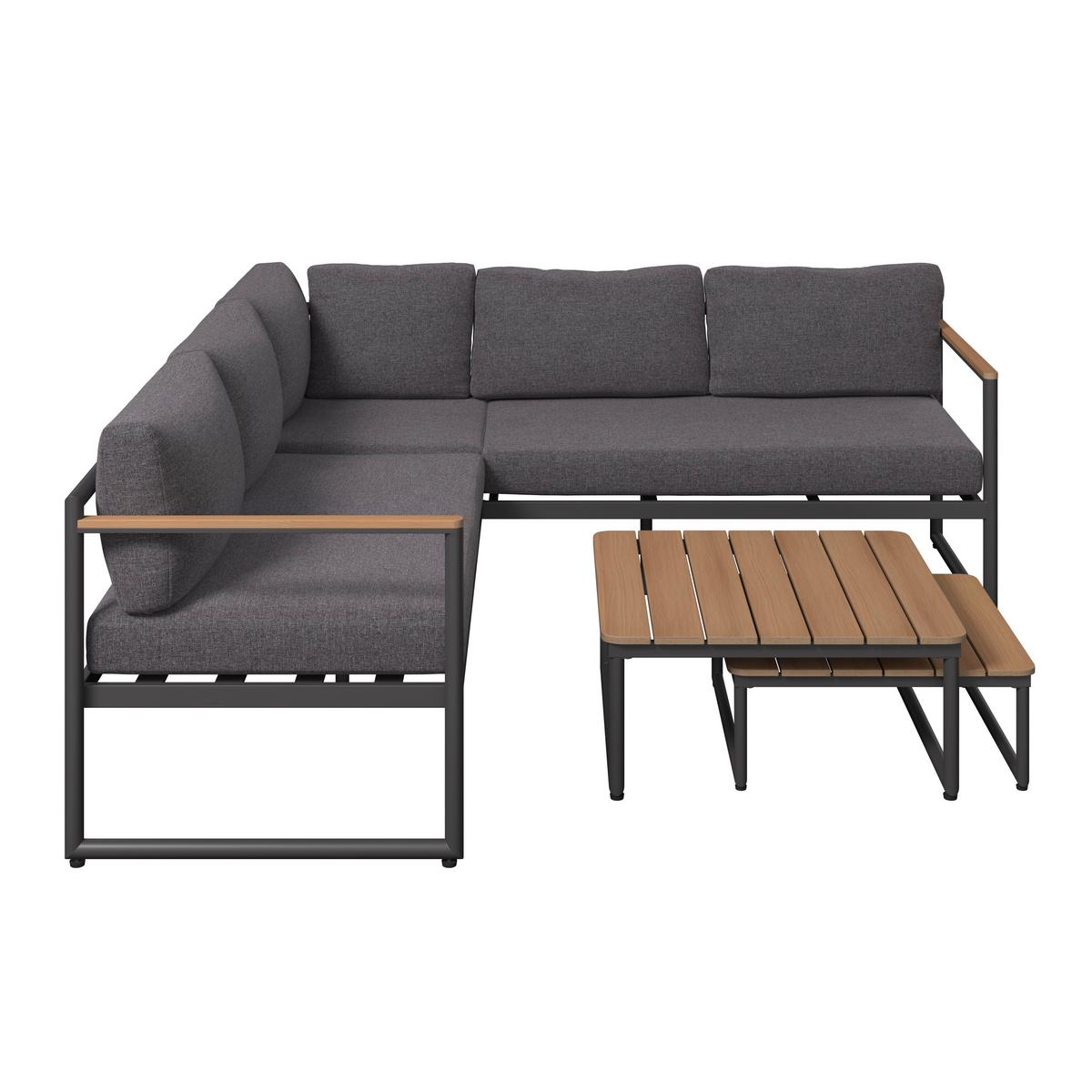 Loungegarnitur Tokio - Dunkelgrau/Naturfarben, MODERN, Kunststoff/Textil (192/192cm) - Beldano