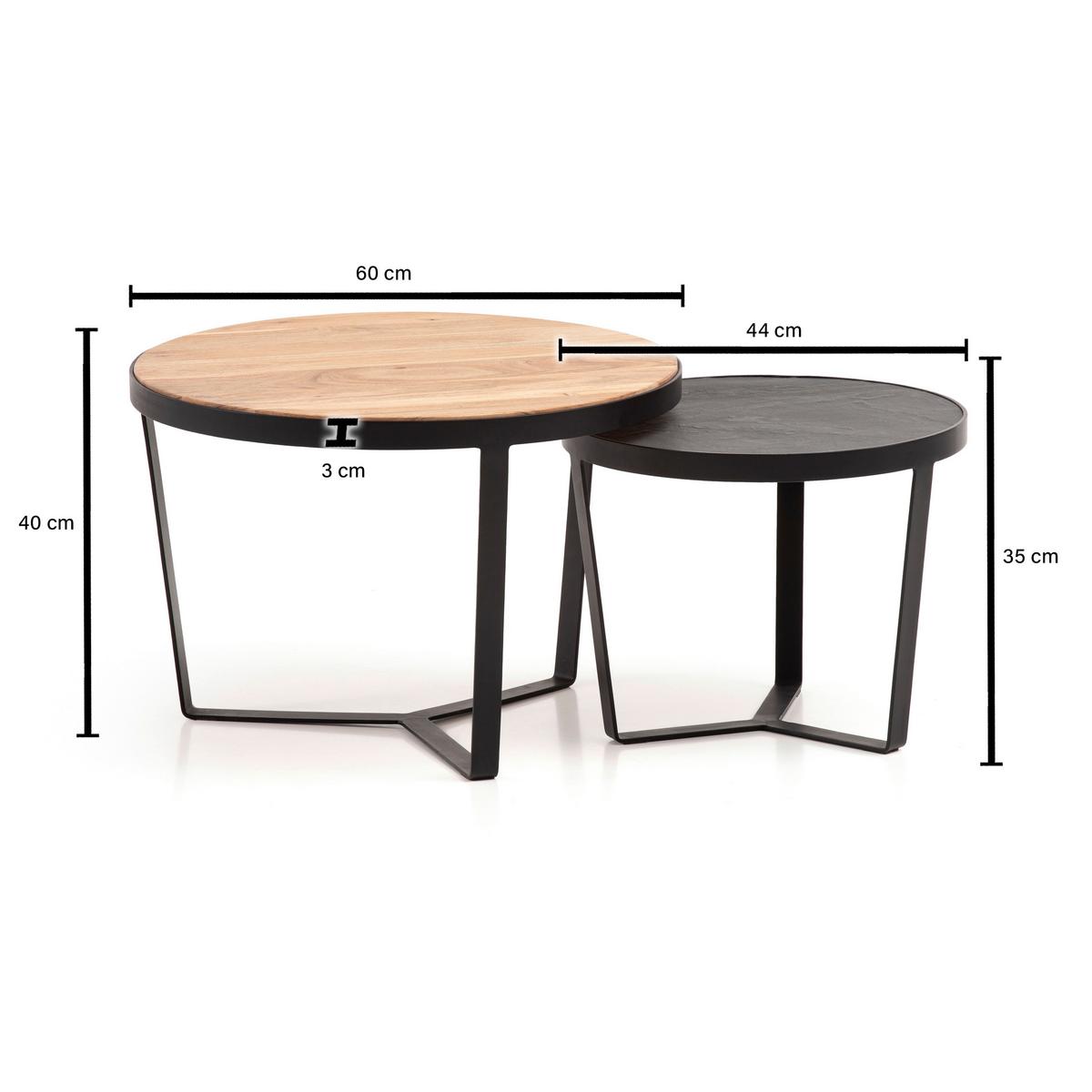 Sada konferenčních stolků akácie - černá/hnědá, Lifestyle, kov/dřevo (60/60/40cm) - MID.YOU