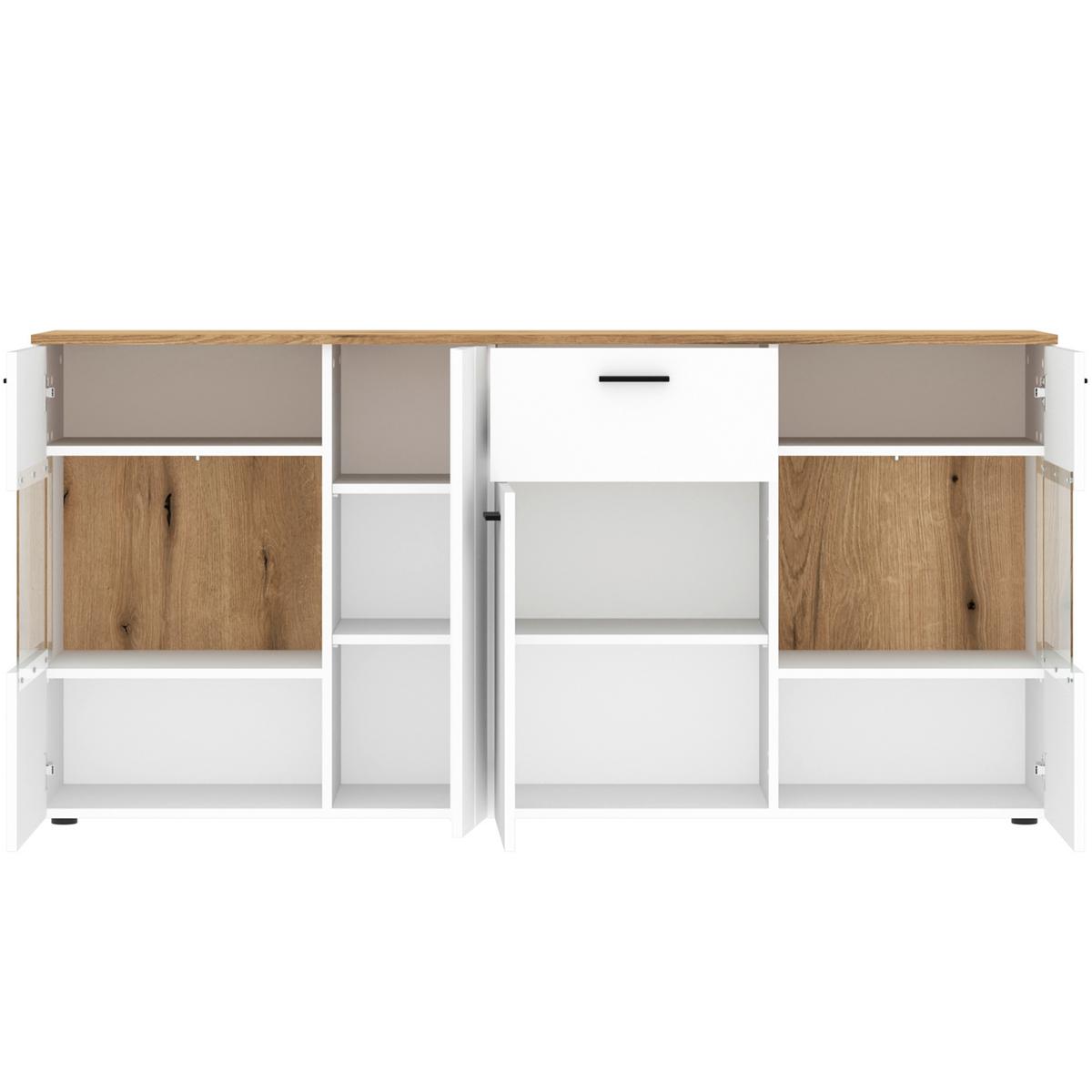 Sideboard Dalano Weiß/eichefarben B: 173,5 Cm - Eichefarben/Schwarz, Trend, Glas/Holzwerkstoff (173,5/83,4/42cm) - MID.YOU