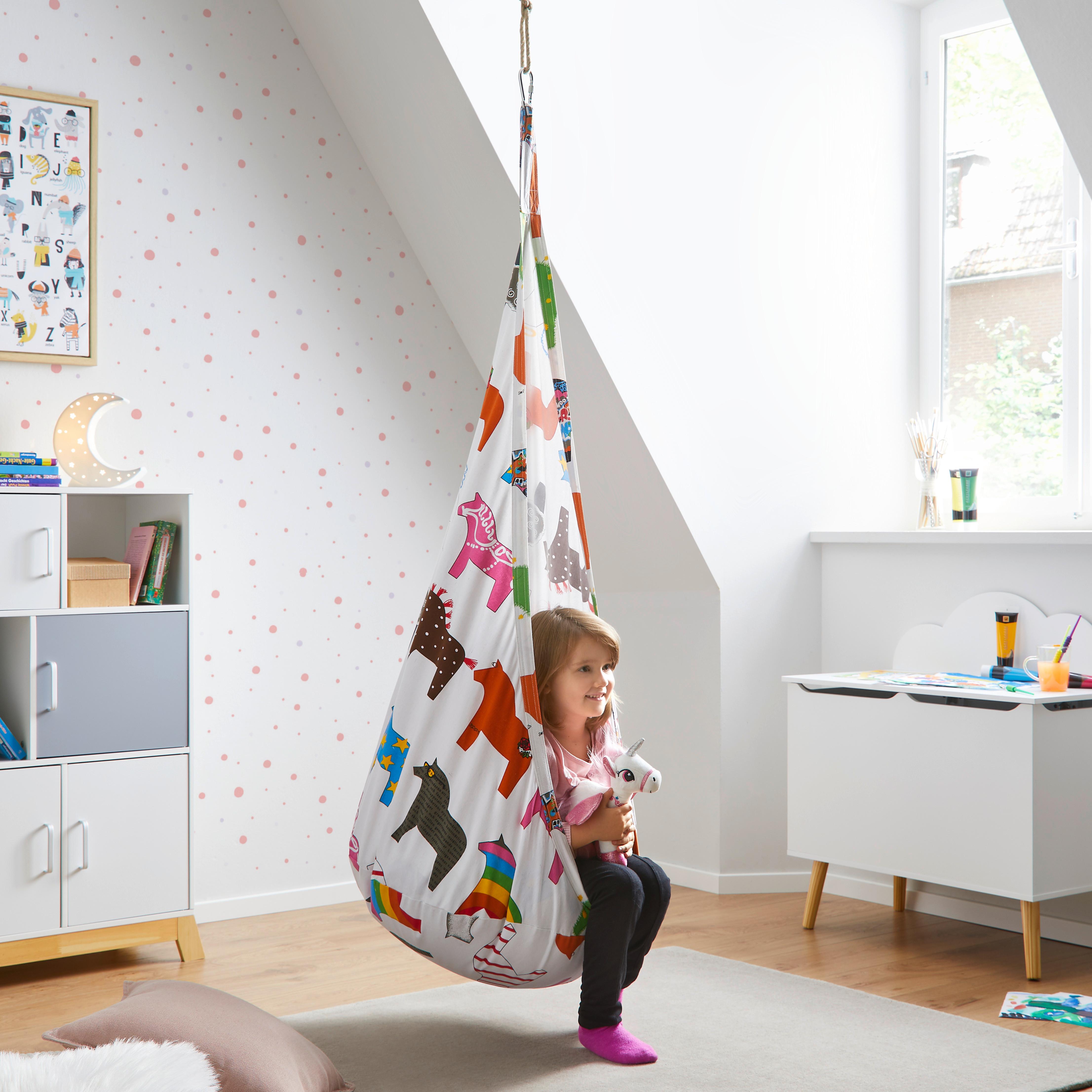 Závěsná houpačka pro děti POOH - bílá/vícebarevná, Moderní, textil (70/150/70cm) - Bessagi Kids
