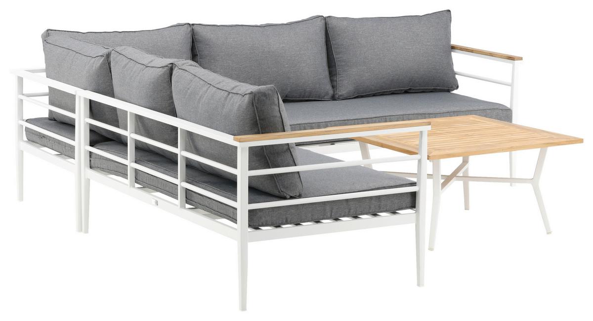 Loungegarnitur 2-Tlg Mexico Teakholz/Metall mit Kissen - Weiß, KONVENTIONELL, Holz/Metall (233/233cm) - Gardenson