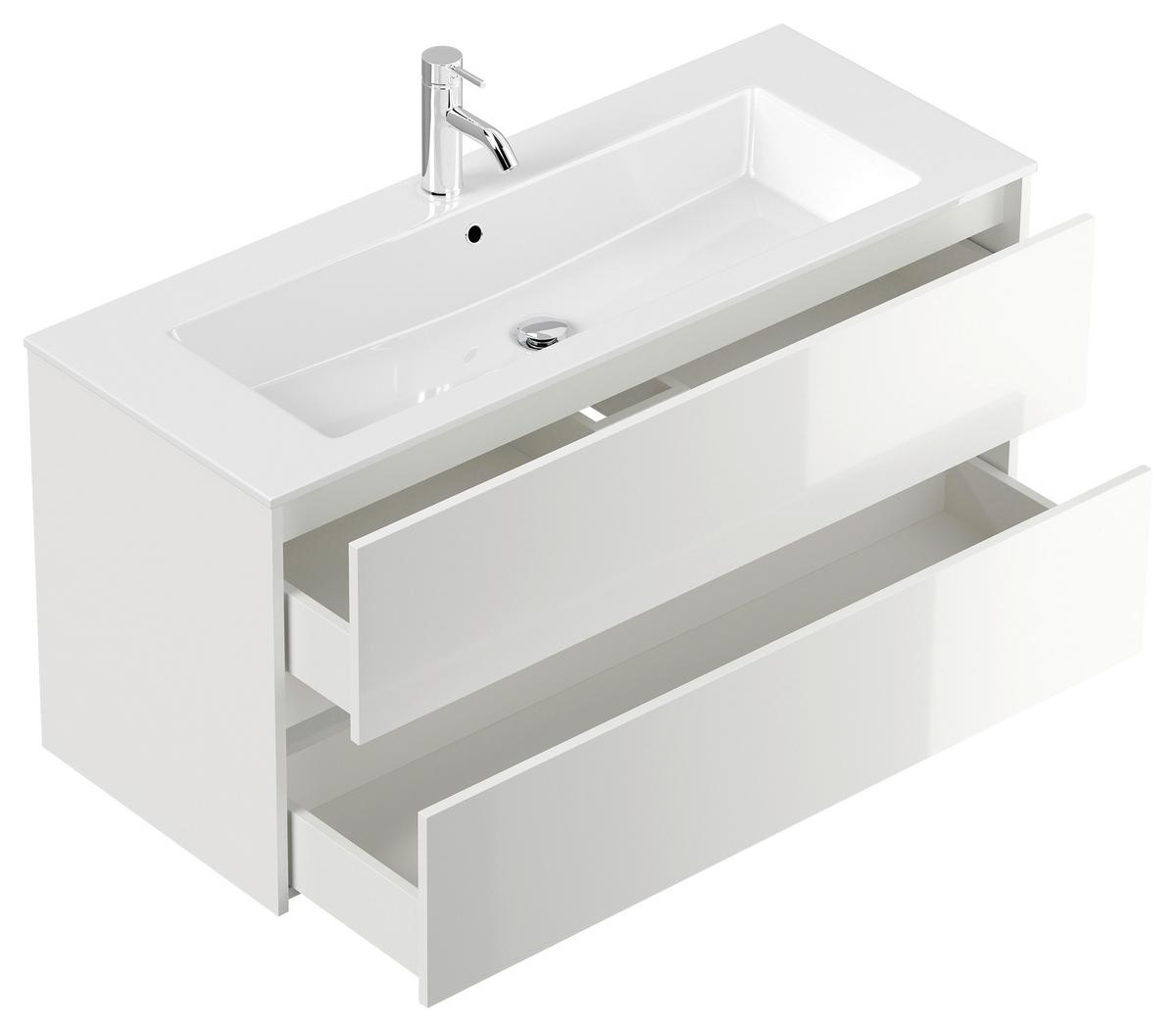BADEZIMMER Limes, Weiß HG B:120 cm - Weiß Hochglanz/Weiß, Basics, Holzwerkstoff/Stein (120cm) - MID.YOU