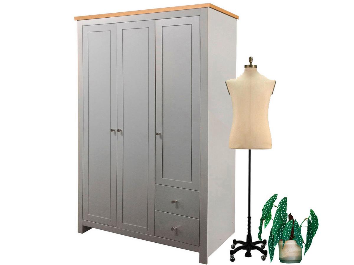 Gaderobenschrank Emerald Grau Eiche Dekor B: 112 cm - Eichefarben/Grau, Design, Holzwerkstoff (112/180/52cm) - MID.YOU
