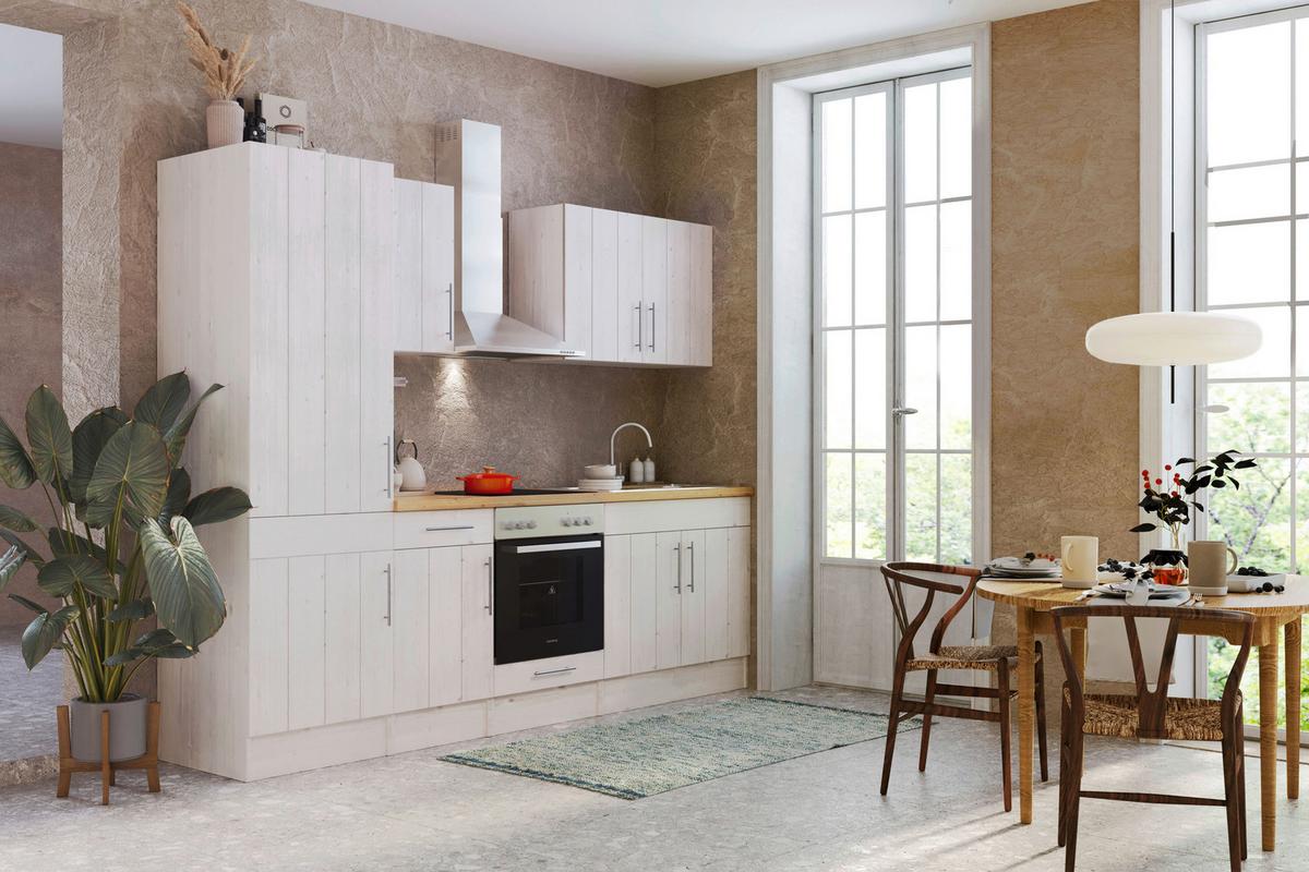 Küchenzeile mit Geräten B: 270 cm Weiß/Lärche Dekor - Wildeiche/Lärchefarben, ROMANTIK / LANDHAUS, Holzwerkstoff (270cm) - Respekta
