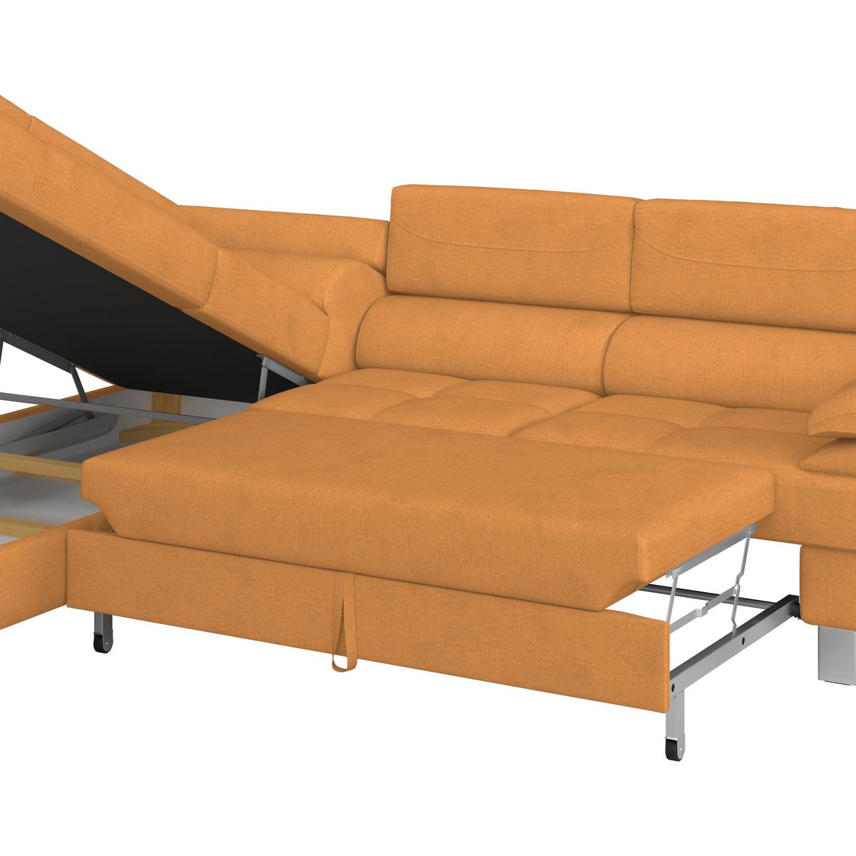 Ecksofa mit Schlaffunktion + Bettkasten Savona Webstoff - Orange, MODERN, Textil (230/270cm) - Ondega