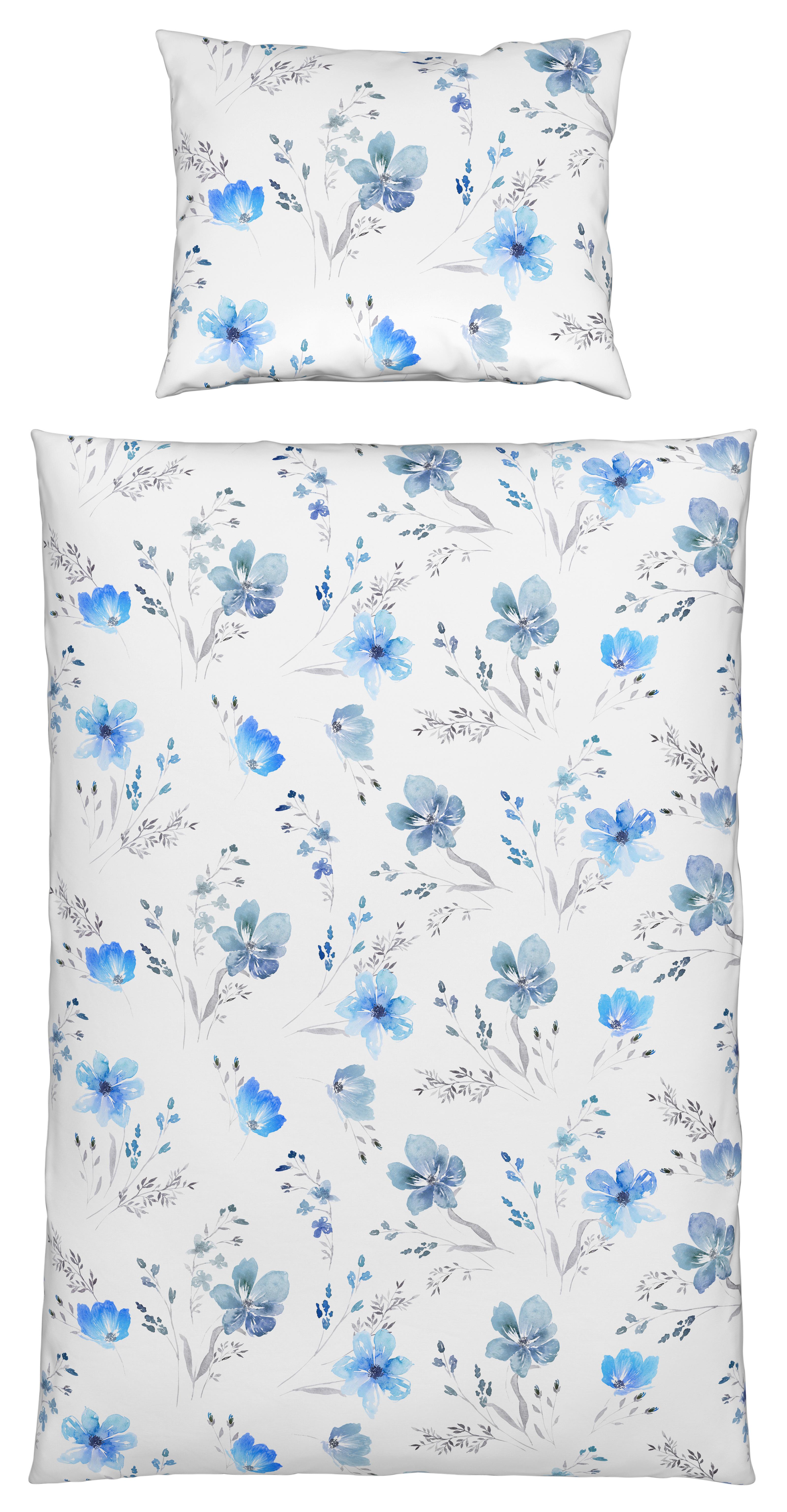 Renforce Bettwäsche 140x200 cm Flower Baumwolle Blau - Blau, ROMANTIK / LANDHAUS, Textil (140/200cm) - James Wood