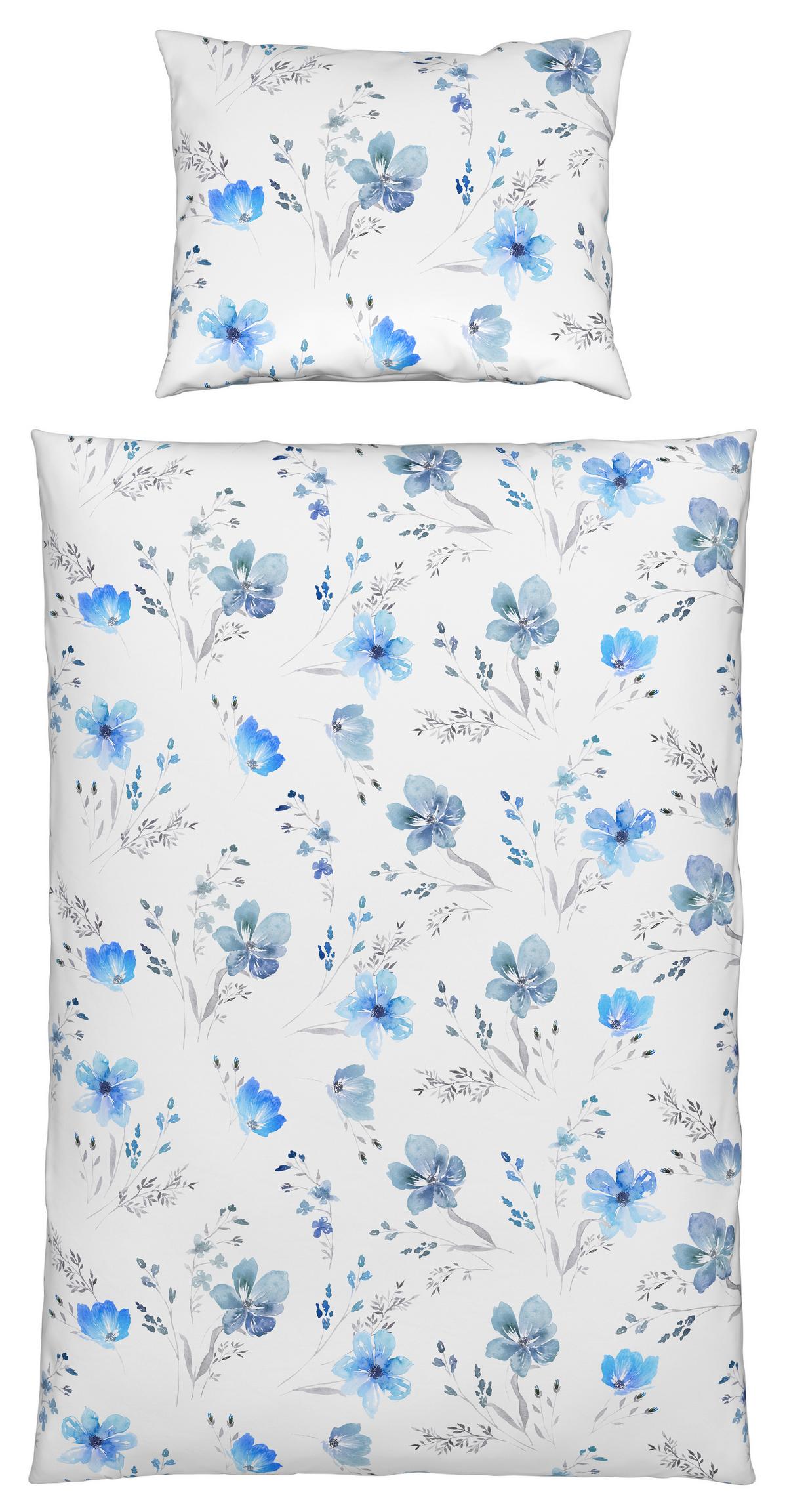 Renforce Bettwäsche 140x200 cm Flower Baumwolle Blau - Blau, ROMANTIK / LANDHAUS, Textil (140/200cm) - James Wood