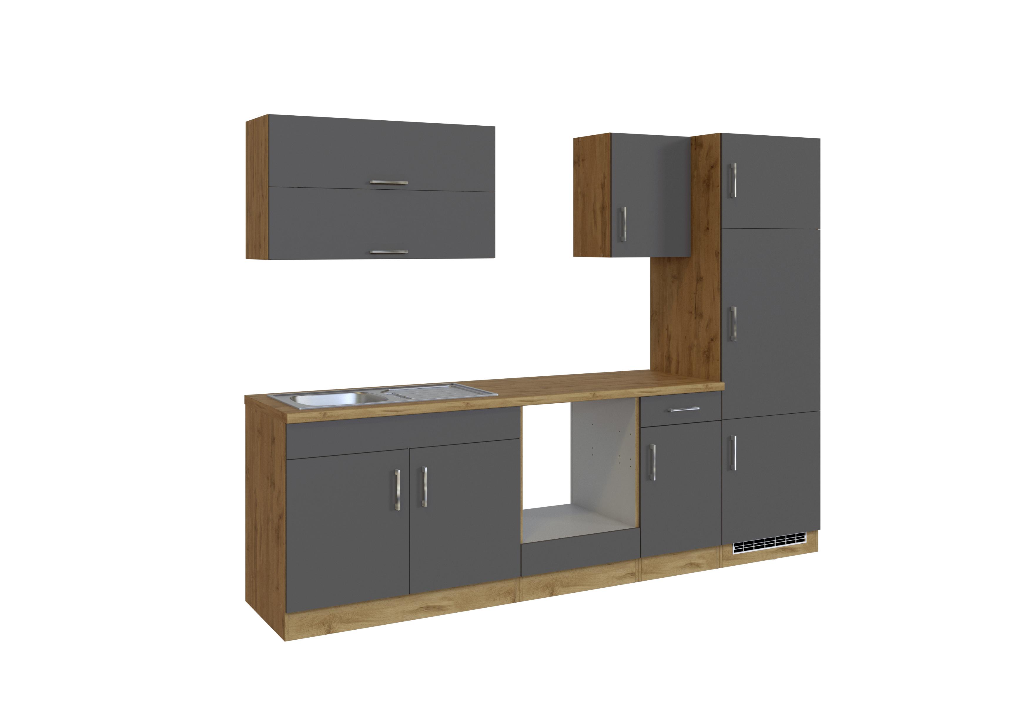 Küchenleerblock Länge ca. 270 cm in Anthrazit und Eiche Dekor