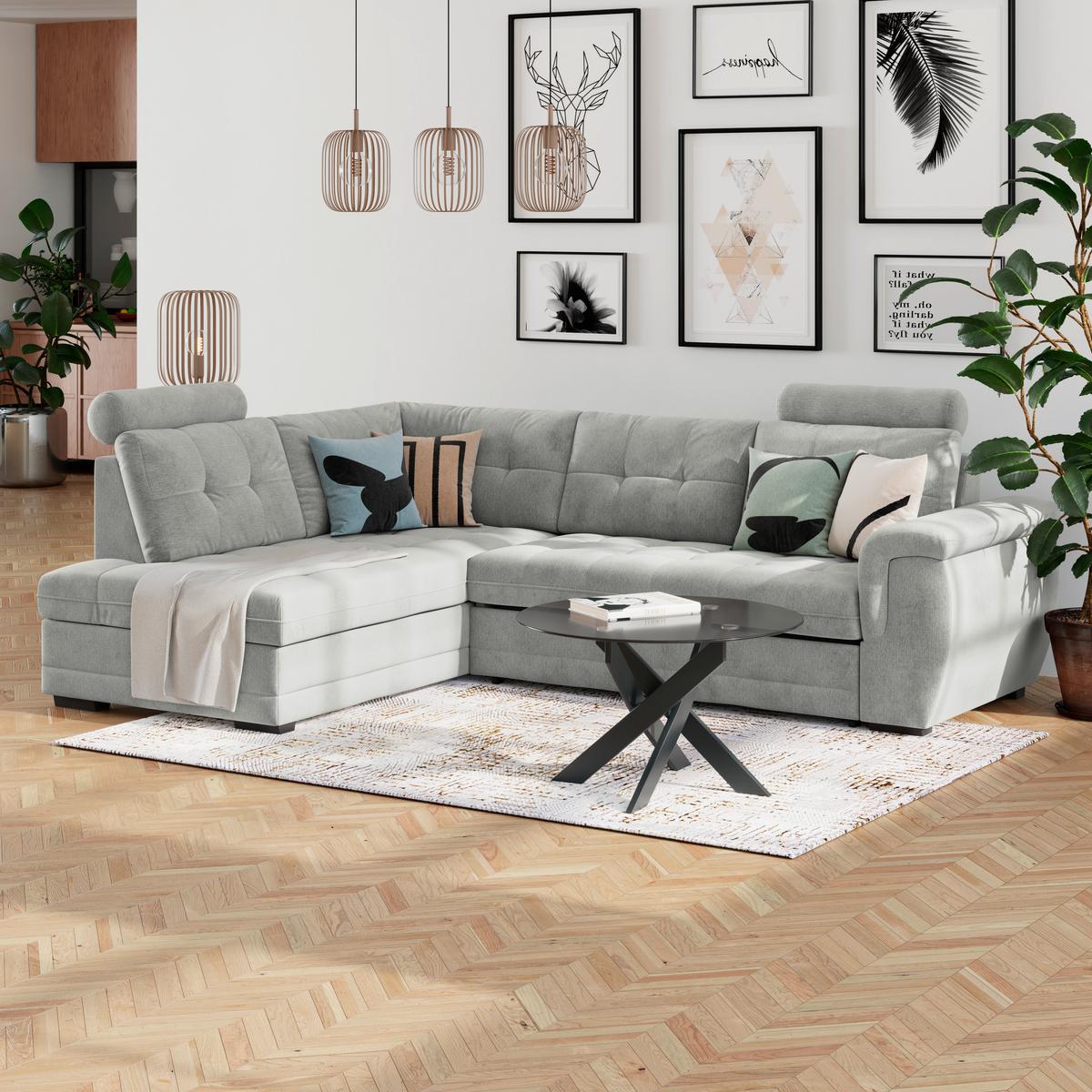 Ecksofa mit Schlaffunktion Falco new Grau 251x183 cm - Schwarz/Grau, KONVENTIONELL, Textil (251/183cm) - Ondega