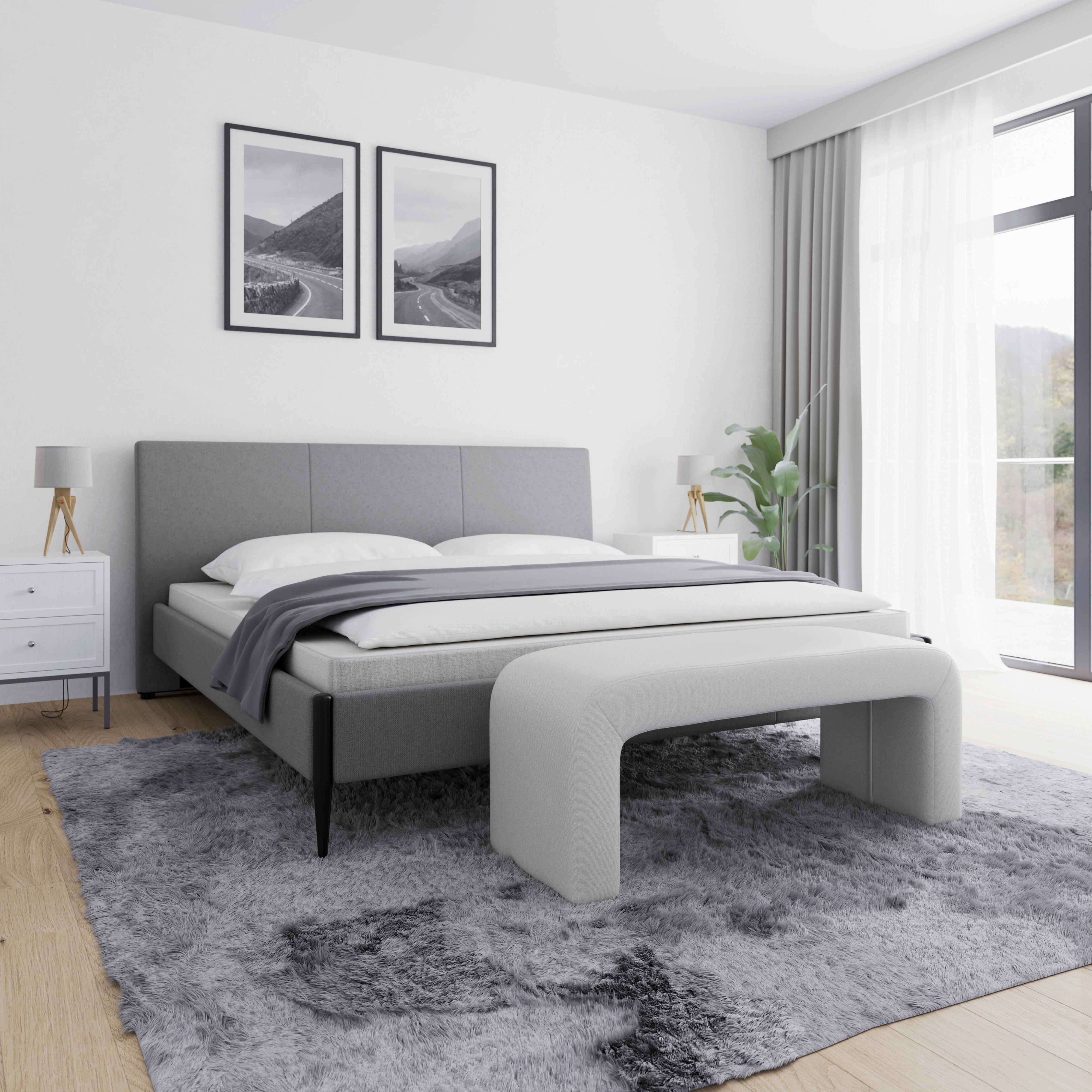 Dlhá taburetka JANINA polstrovaná, sivá - sivá, Modern, drevo/textil (110/46/41cm) - Bessagi Home