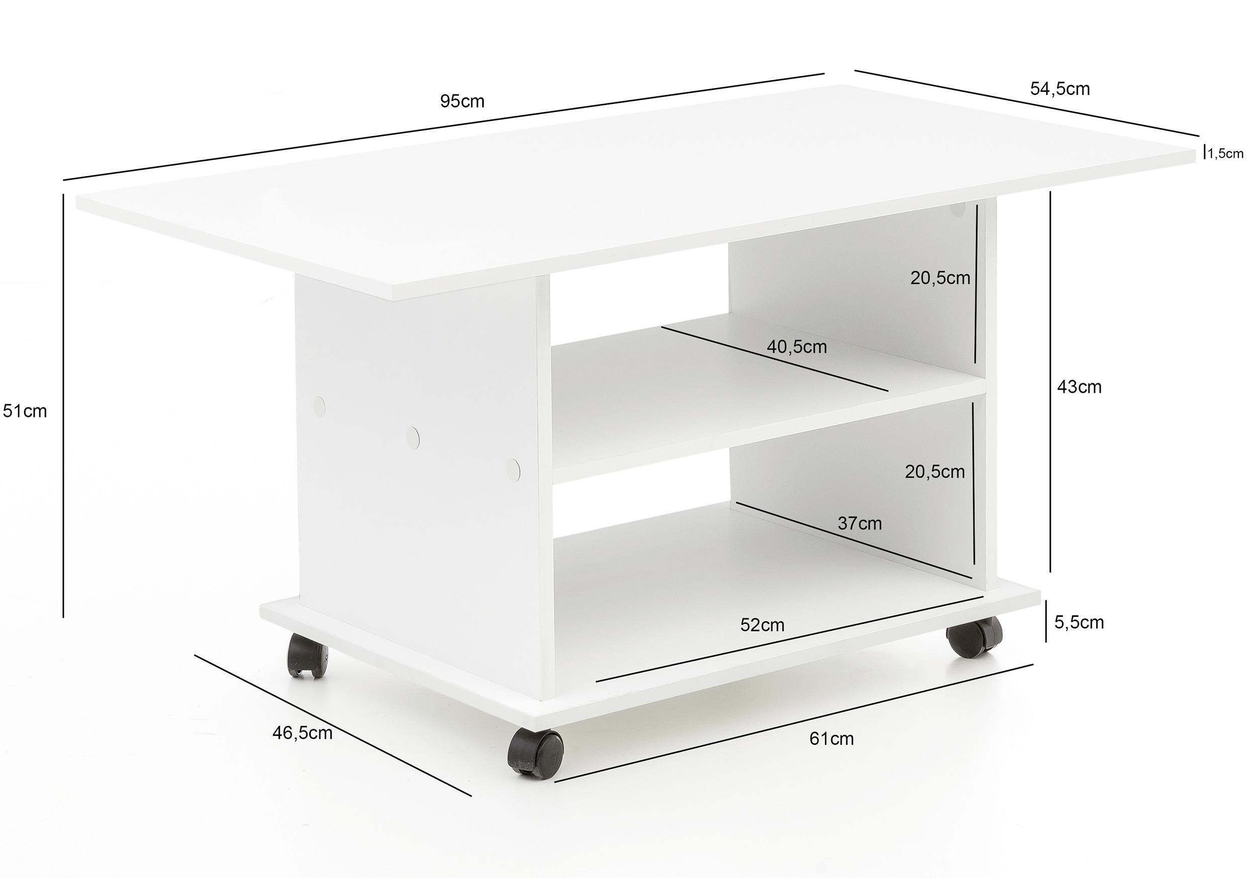MID.YOU Couchtisch mit Ablagefächer und Rollen, Weiß