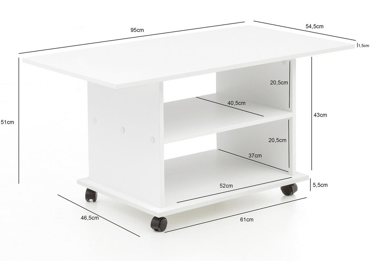 Konferenční stůl bílý - bílá, Moderní, kompozitní dřevo/plast (95/54,5/51cm) - MID.YOU