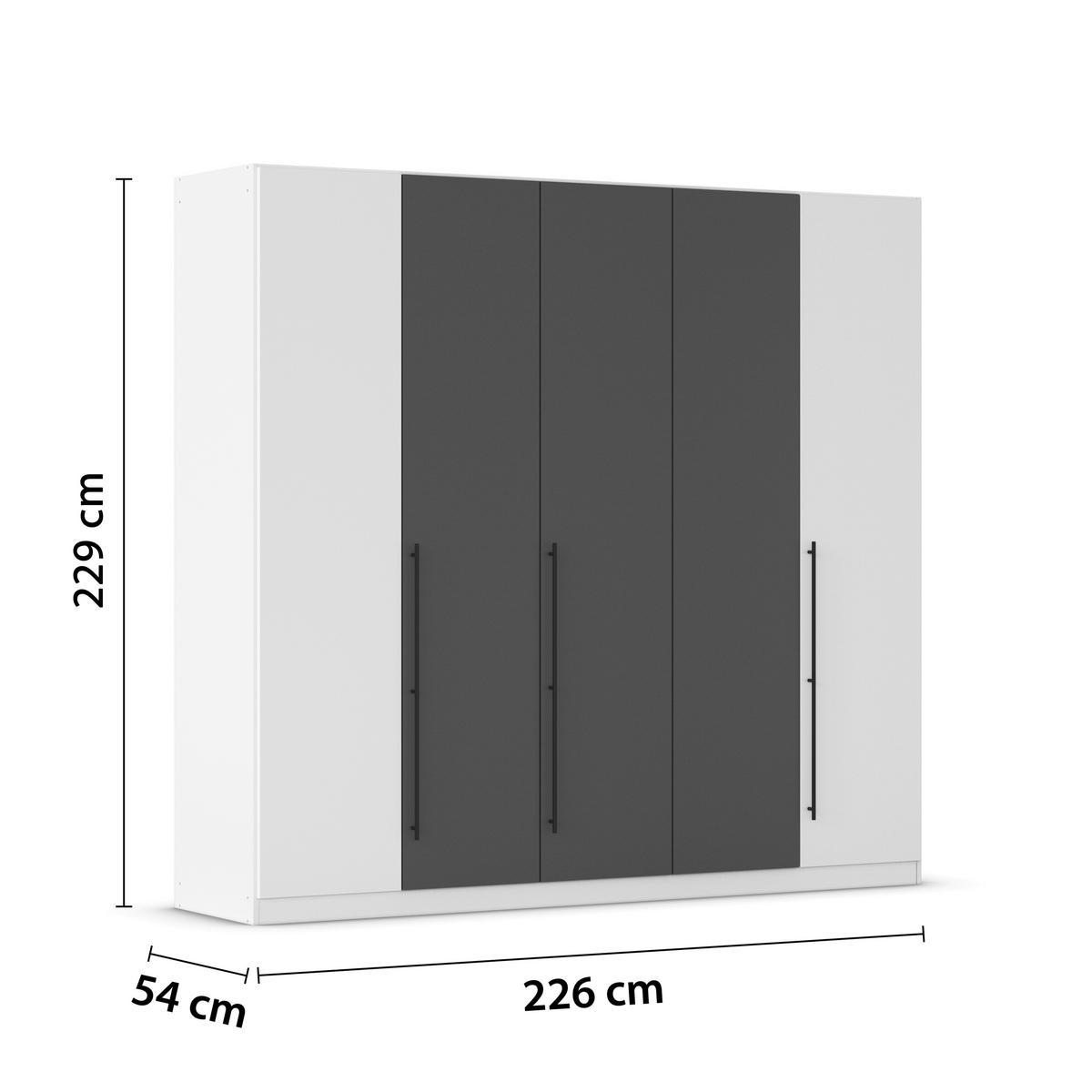 Kleiderschrank Safari B: 226 cm - Weiß/Grau, KONVENTIONELL, Holzwerkstoff (226/229/54cm)