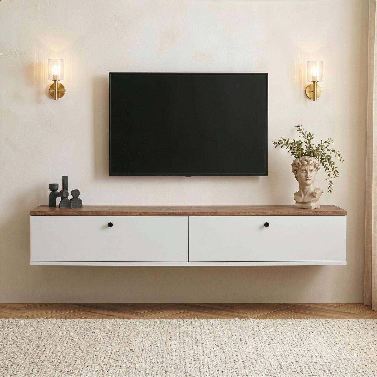 TV-ELEMENT Weiß/Kieferfarben B: 160cm - Weiß/Kieferfarben, MODERN, Holzwerkstoff (160/25/25cm)