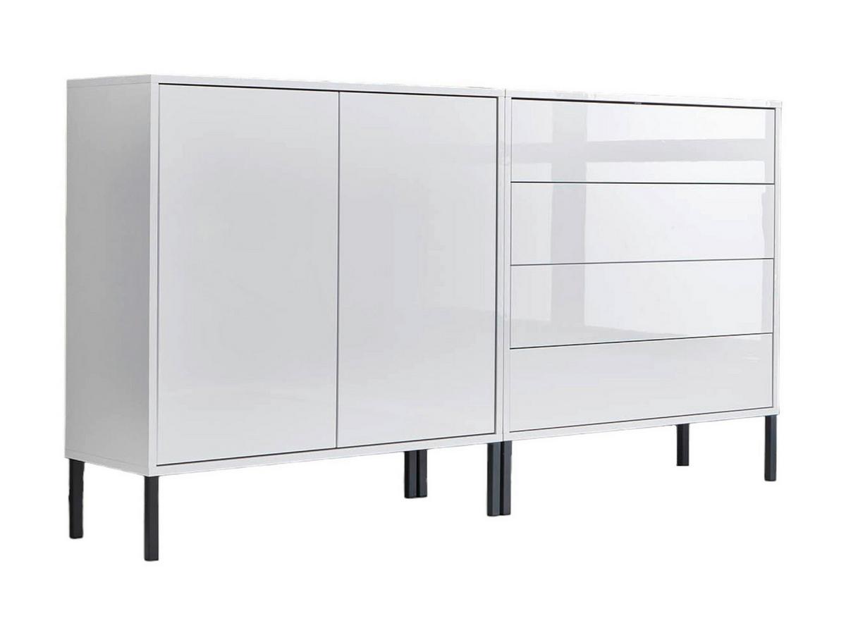 Sideboard Mailand 3 B: 158 cm Weiß - Weiß Hochglanz/Anthrazit, MODERN, Holzwerkstoff (158/86/33cm) - MID.YOU