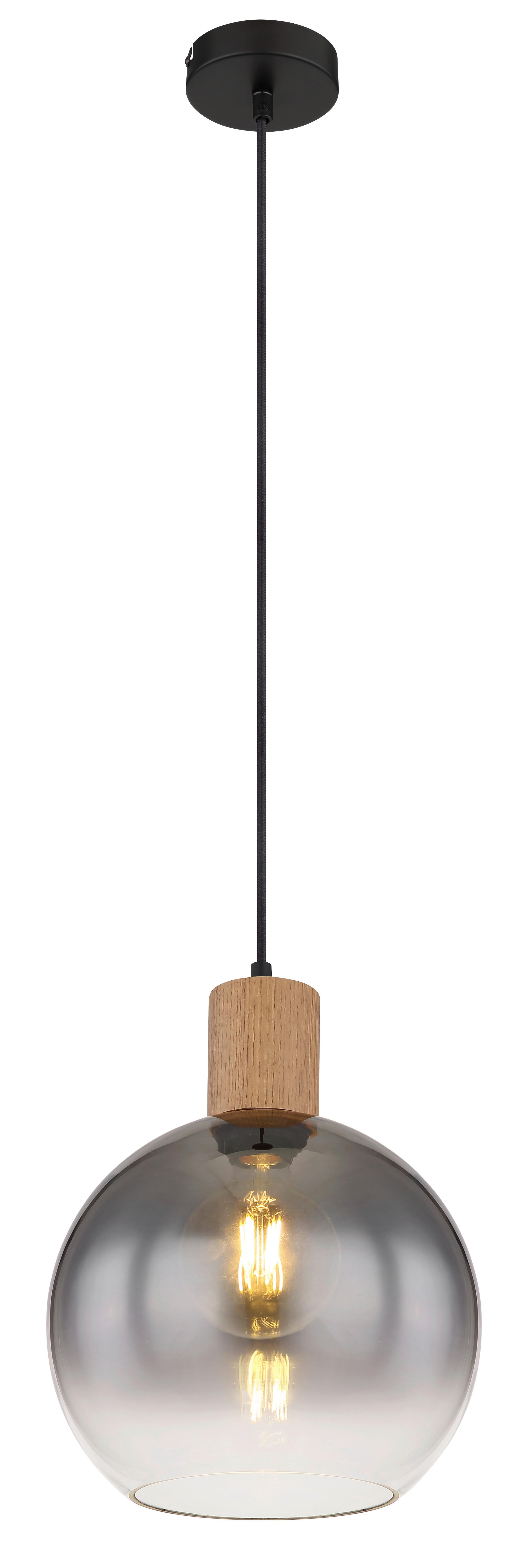 Hängeleuchte H: 120 cm 1-Flammig, Holzoptik - Schwarz/Naturfarben, Natur, Glas/Holzwerkstoff (25/120cm) - Globo