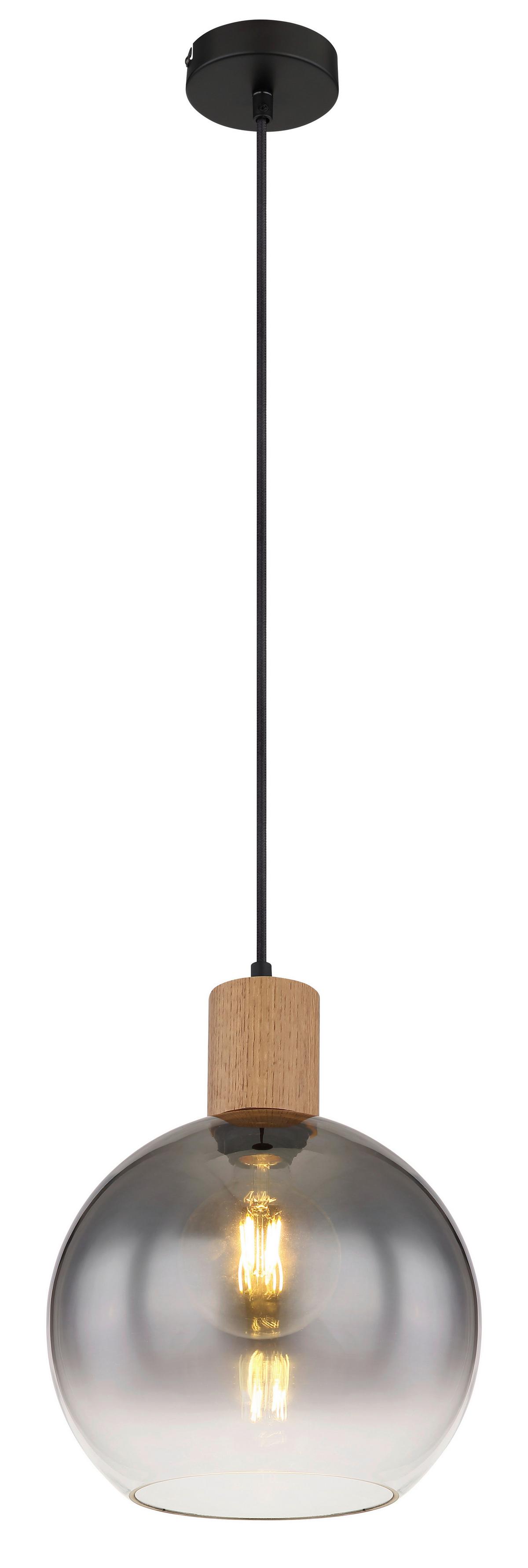 Hängeleuchte H: 120 cm 1-Flammig, Holzoptik - Schwarz/Naturfarben, Natur, Glas/Holzwerkstoff (25/120cm) - Globo