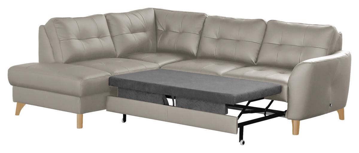 Ecksofa Nordic Plantinfarben S: 190x236 cm - Platinfarben/Buchefarben, Design, Leder/Textil (190/236cm) - Livetastic