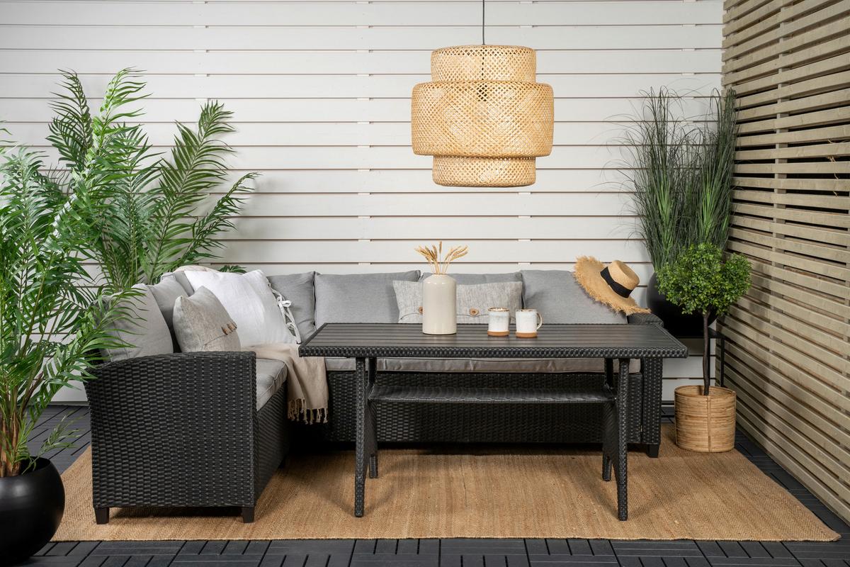 Loungegarnitur 2-tlg Bentwood Kunststoff Mit Kissen - Schwarz, KONVENTIONELL, Kunststoff (173/227cm) - Gardenson
