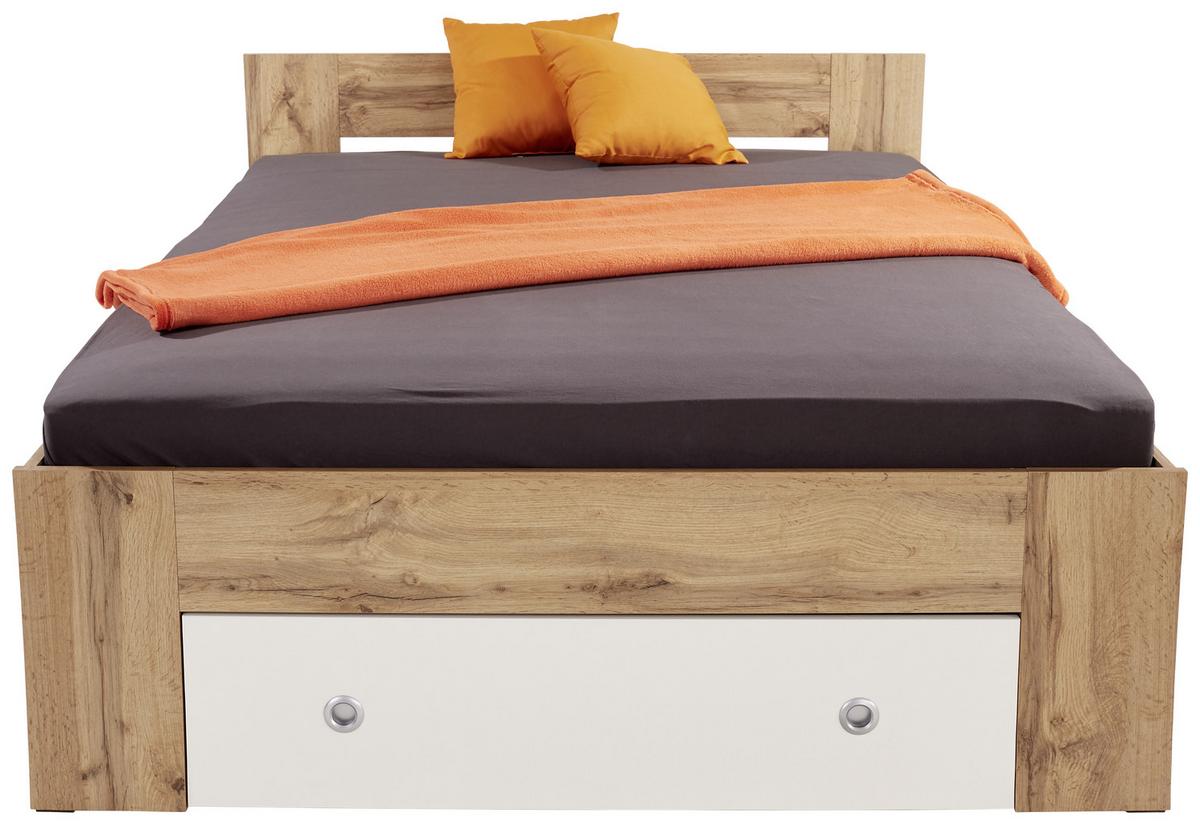 Postel s úložným prostorem Azurro,140x200, bílá/dub - bílá/dub wotan, Moderní, kompozitní dřevo (140/200cm)