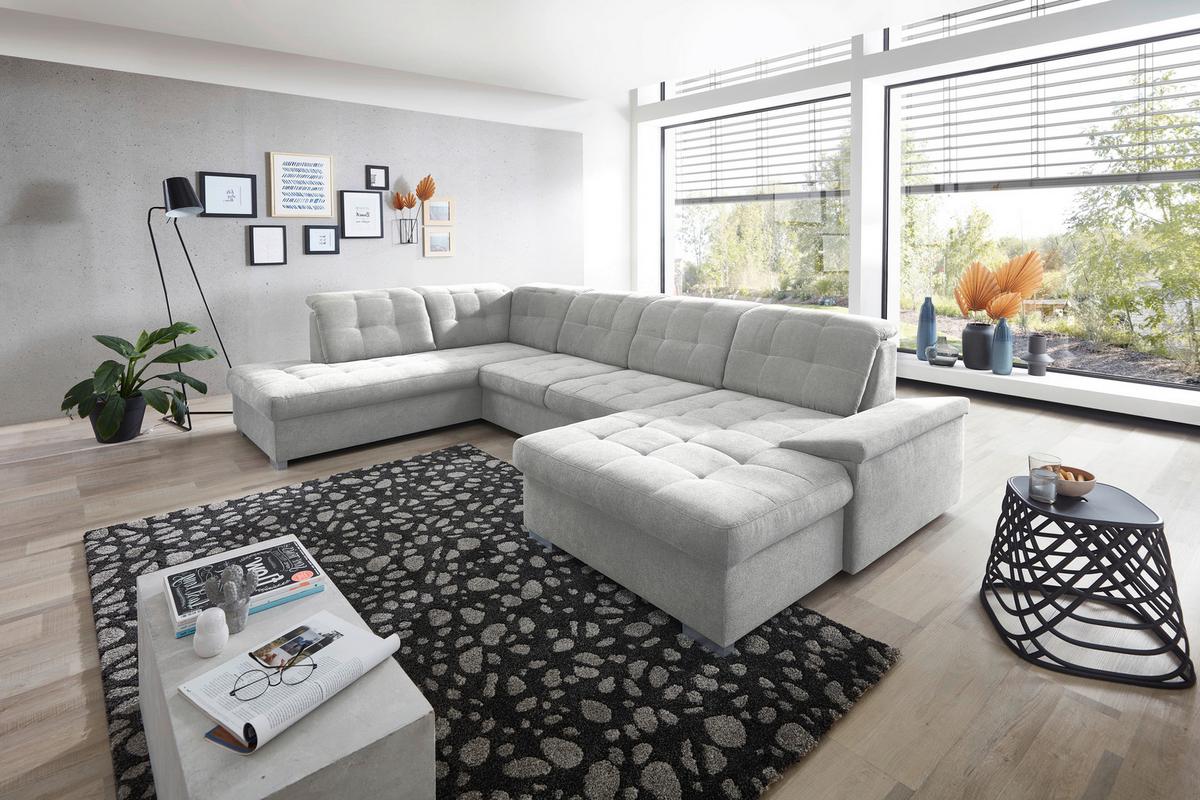 Wohnlandschaft Zira Mit Schlaffunktion Silberfarben - Chromfarben/Silberfarben, Design, Textil (212/330/169cm) - Livetastic