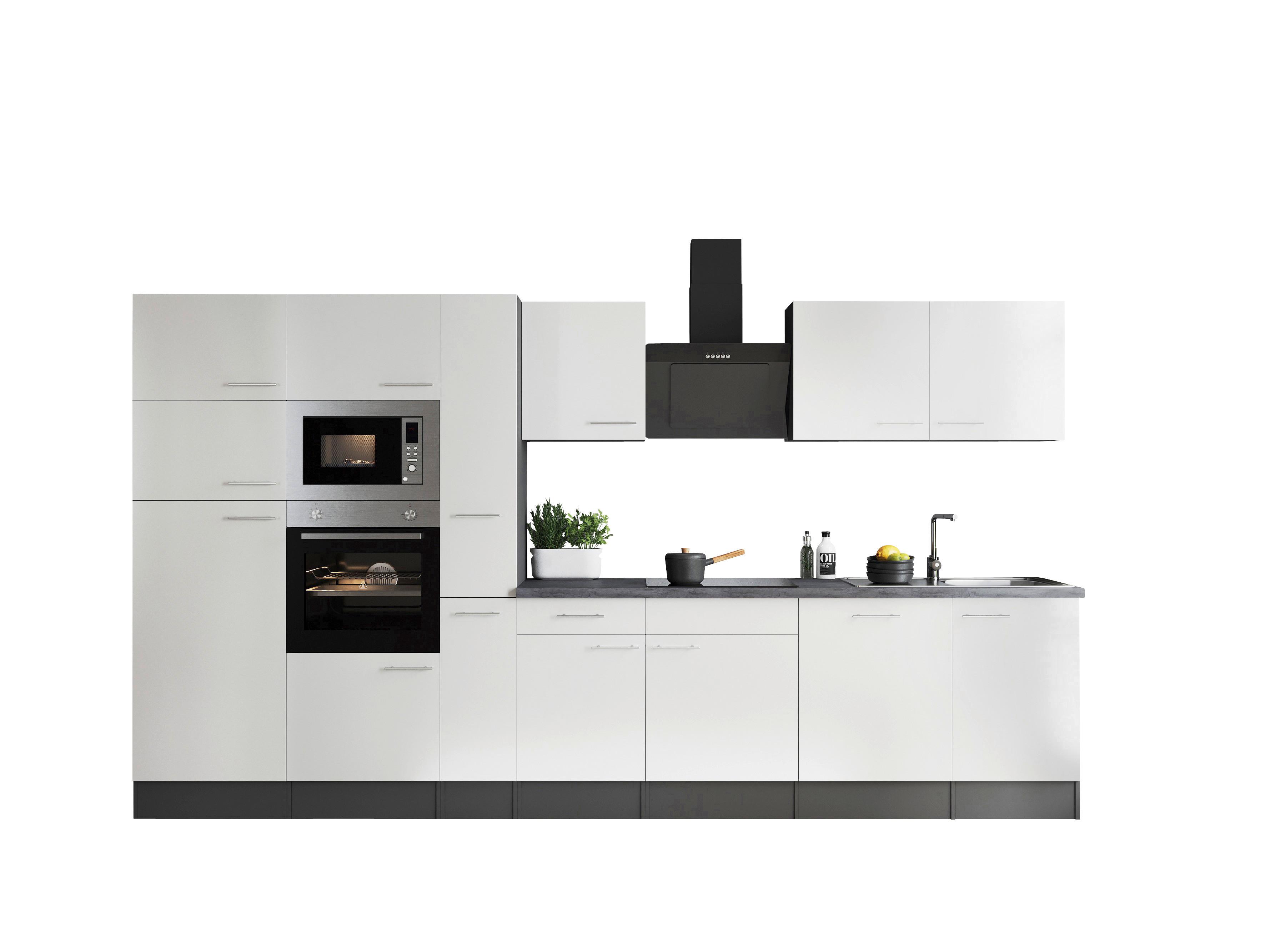 Küchenblock Oliver Grau, Weiß B: 370 Cm - Weiß/Grau, Design, Holzwerkstoff (370cm) - Respekta