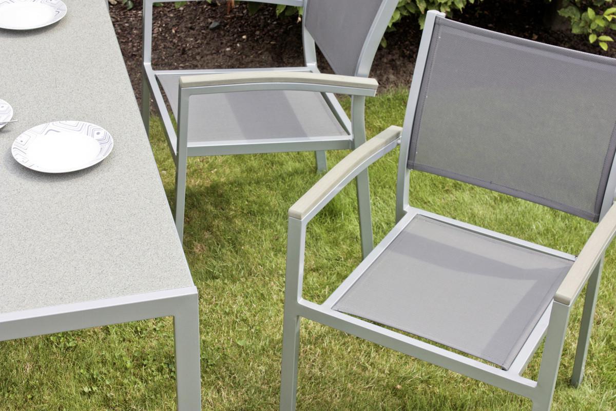 Gartentischgruppe Grace - Silberfarben/Grau, Basics, Glas/Kunststoff - Gardenson